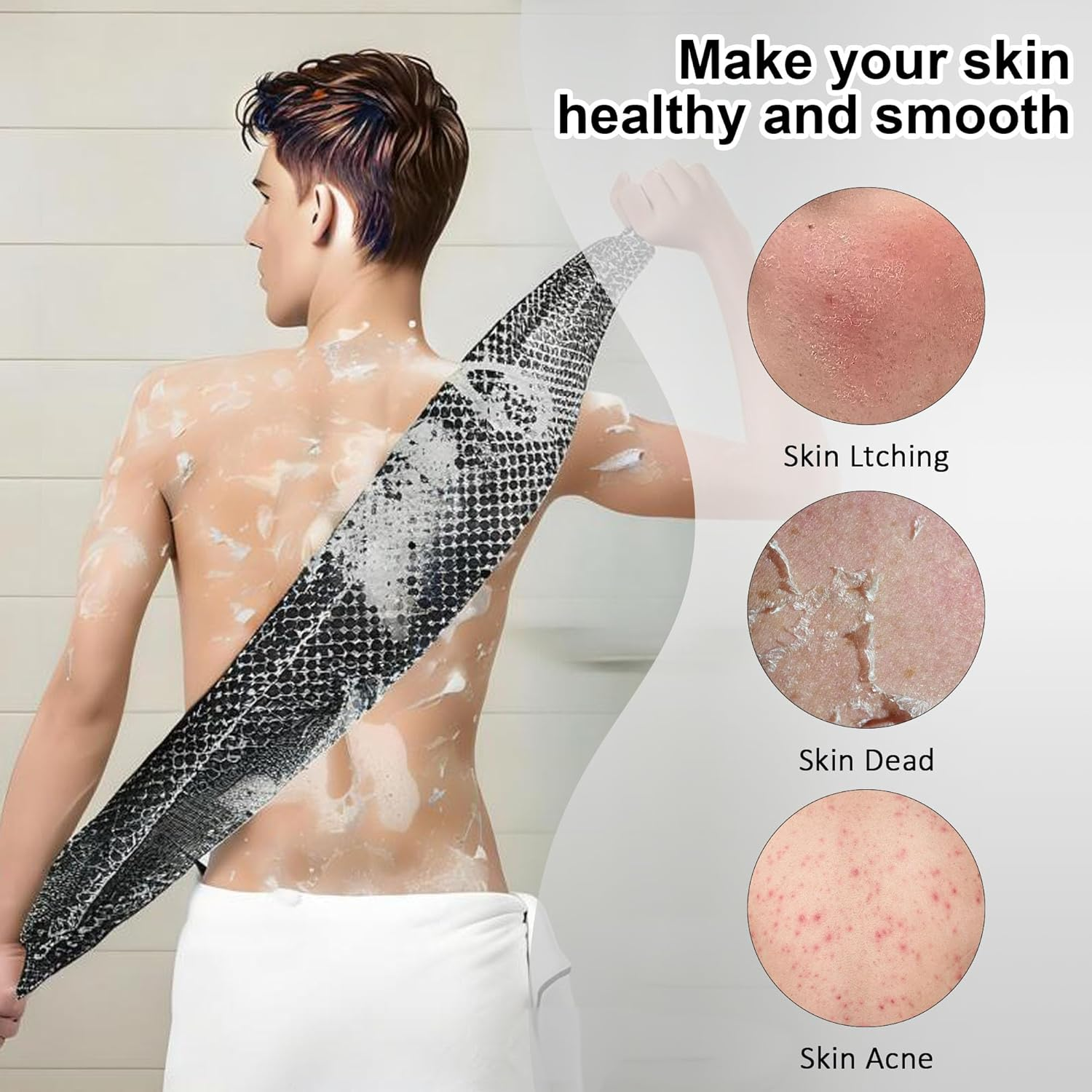 4PCS Exfoliating Shower Towel, African Net Sponge, Exfoliating Body Scrubber, Long Washcloth Back Body Shower Towel for Men Women image number 5