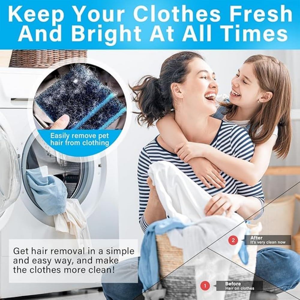 Pet Hair Remover for Laundry, Reusable Washing Machine Pet Hair Catcher- Pet Fur, Hair, Lint and Dander, Dog & Cat Hair Remover for Clothes (Blue-6Pcs)