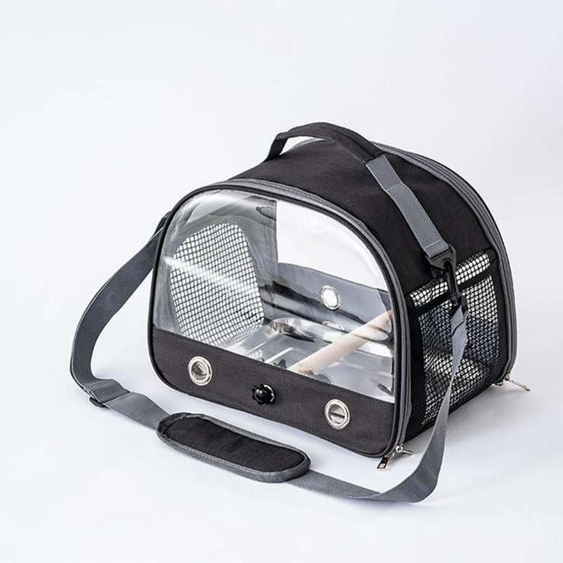 Backpack for Birds with Wooden Stick, Bird Carry Bag with Standing Bar and Stainless Steel Tray, Lightweight Backpack for Parrot, with Stainless Steel Tray and Standing Pole, for Parrots, Parakeets - Black image number 6