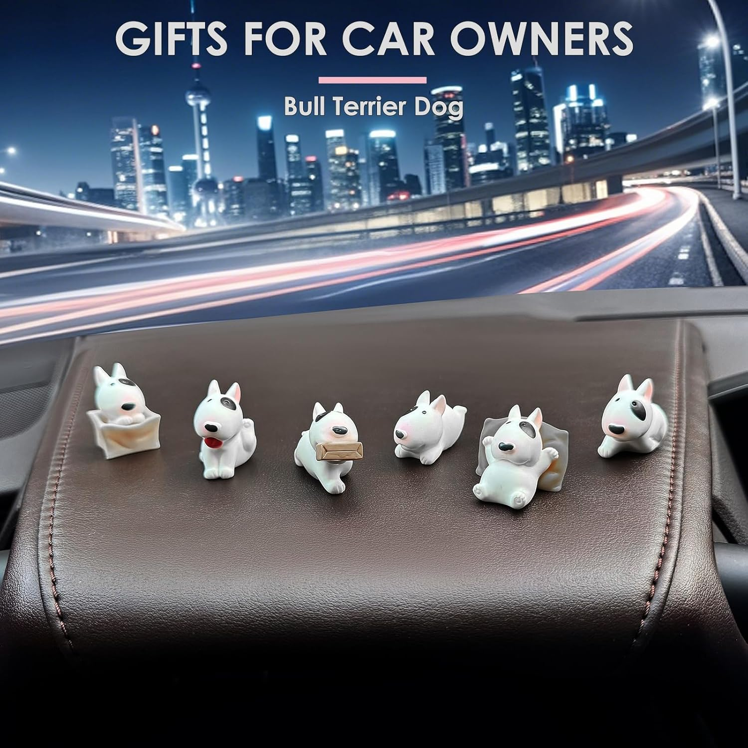 6 Pcs Cartoon Bull Terrier Dog Decor Interior Rearview Mirror Accessories Cute Figure Ornaments Dashboard Decorations Funny Trim Creative Decorate Exterior Unique Small Gifts for Truck Sedan Owners image number 1