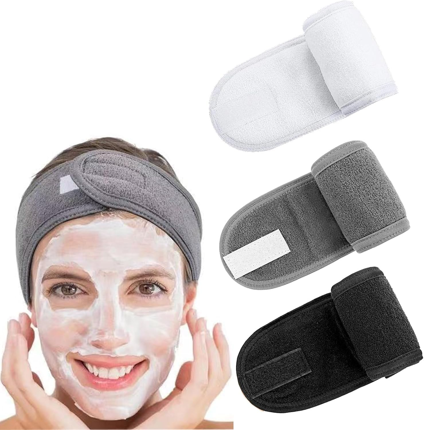 Shuoteng Facial Makeup Hair Wrap with Adjustable Sticker, 3Pcs Washing Face Make-Up SPA Hair Wrap, Spa Facial Headband Adjustable Makeup Hair Band Head Wrap for Face Care and Sports image number 3