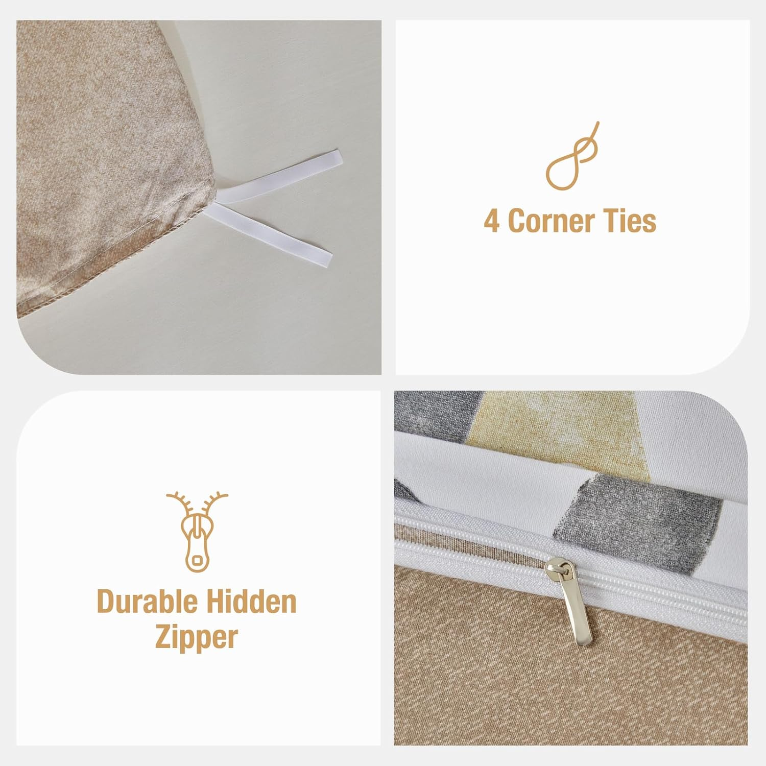 Duvet Cover for 135/150 Cm, Duvet Cover 230 X 220 Cm with Bohemian Pattern, Microfibre, 3 Pieces, Consisting of 1 Duvet Cover 230 X 220 Cm + 2 Pillowcases 50 X 75 Cm, Khaki Autumn Leaves image number 6