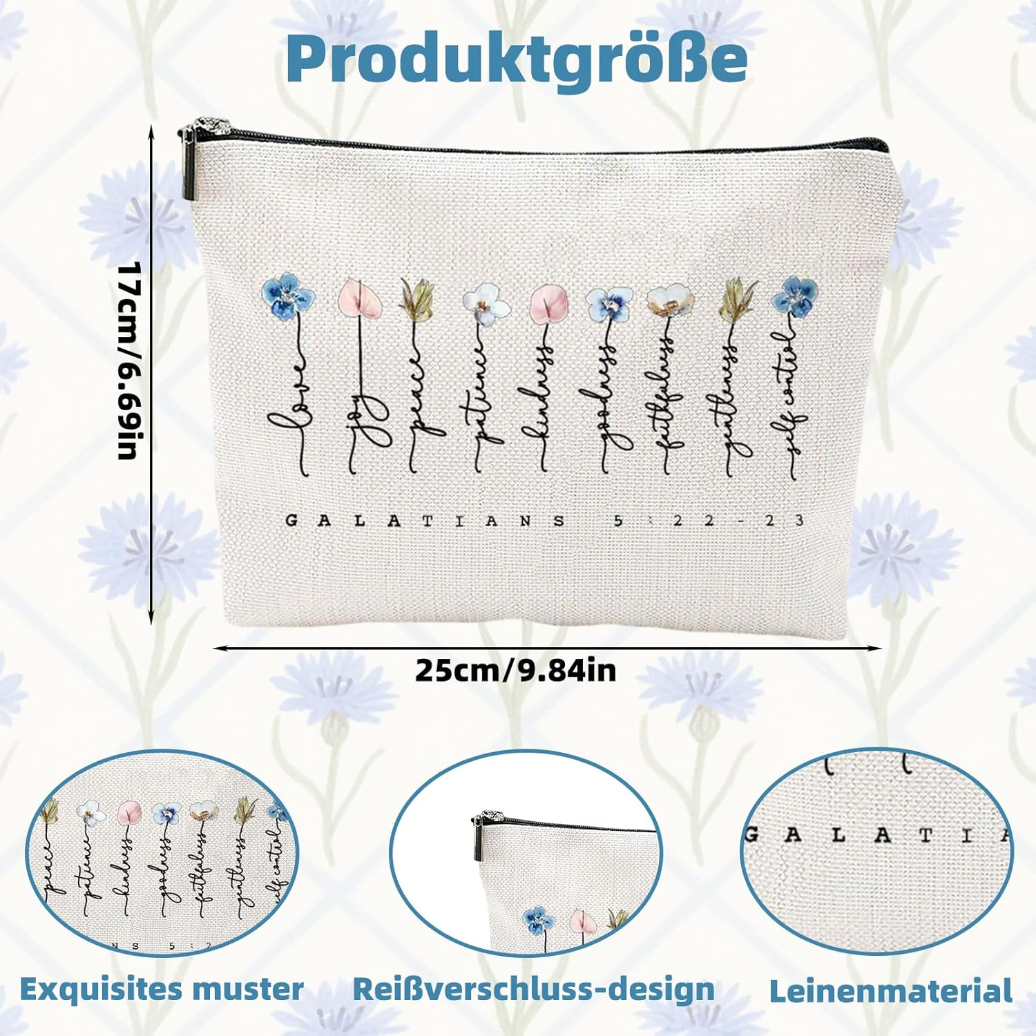 Cosmetic Bag, Christian Writing Make up Bag for Women, Travel Toiletry Bag Made of Waterproof Material Organiser for Travel, Gym, Work image number 4