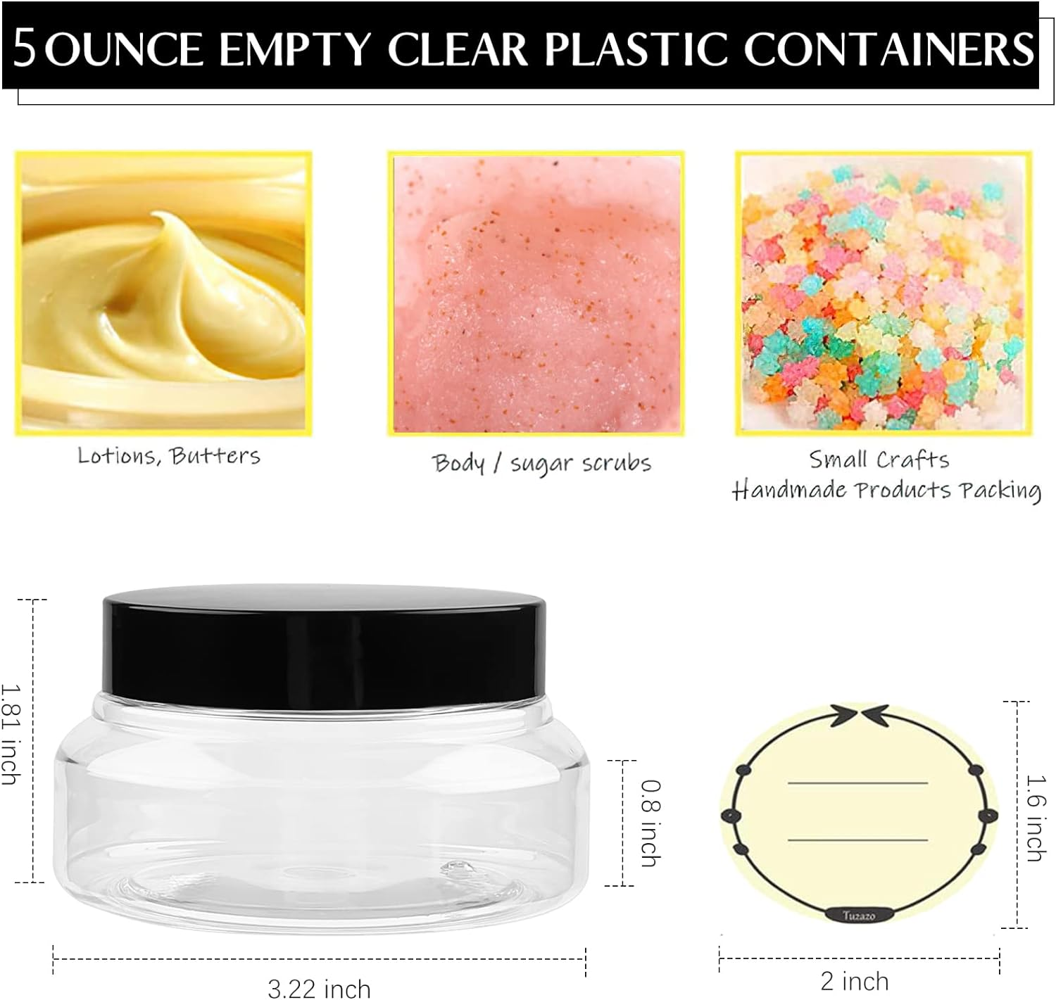 TUZAZO 5 Oz Plastic Container Tuscany Jars with Lids BPA Free, 12 Pack Empty round Clear Cosmetic Containers Body Butter Jars for Lotion, Cream, Gel, Sugar Scrub image number 5