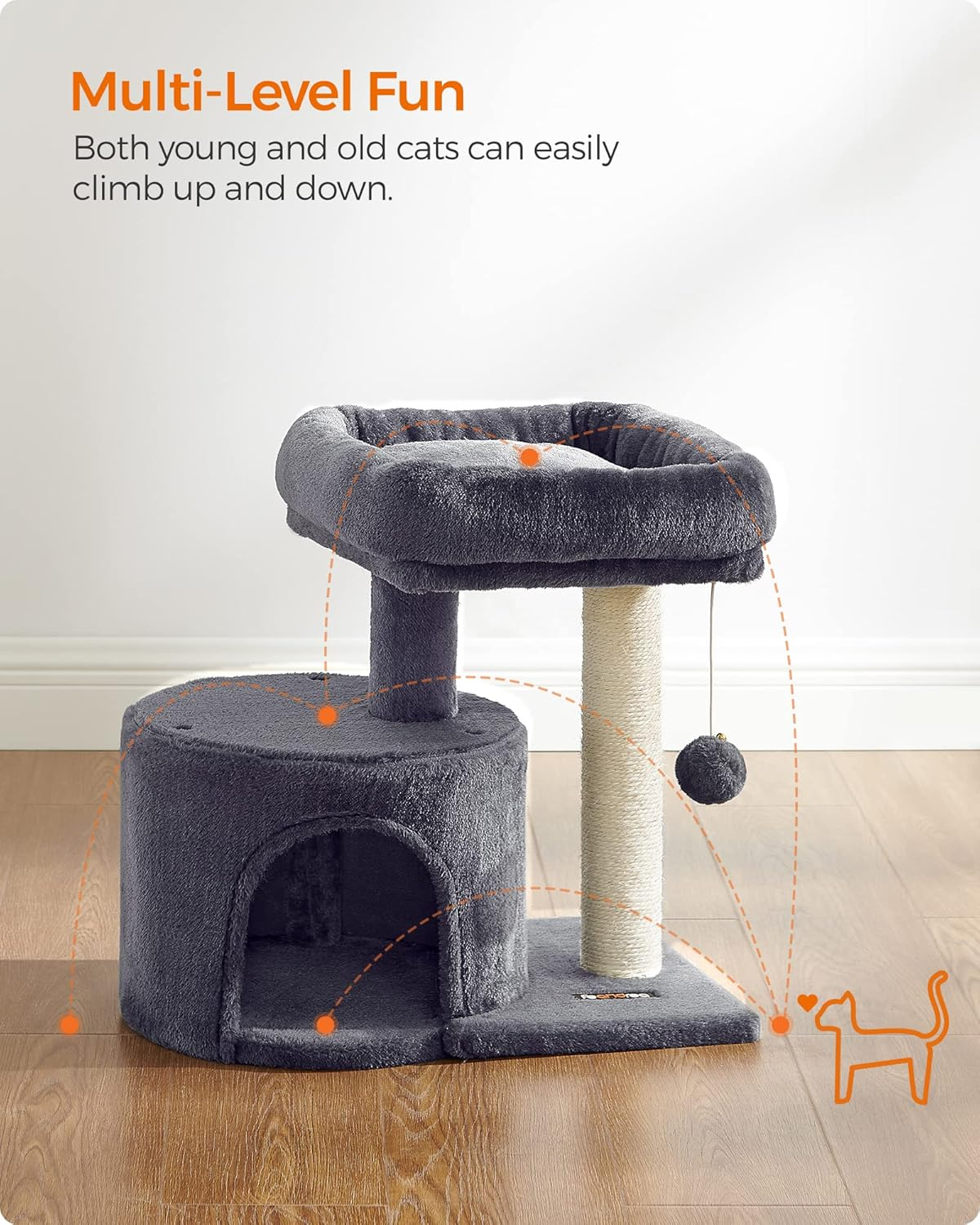 Feandrea Cat Tree Tower with Sisal Scratching Post, Cat Condo with Padded Perch, for Small Spaces, Kittens, Smoky Gray UPCT50G - Grey image number 6