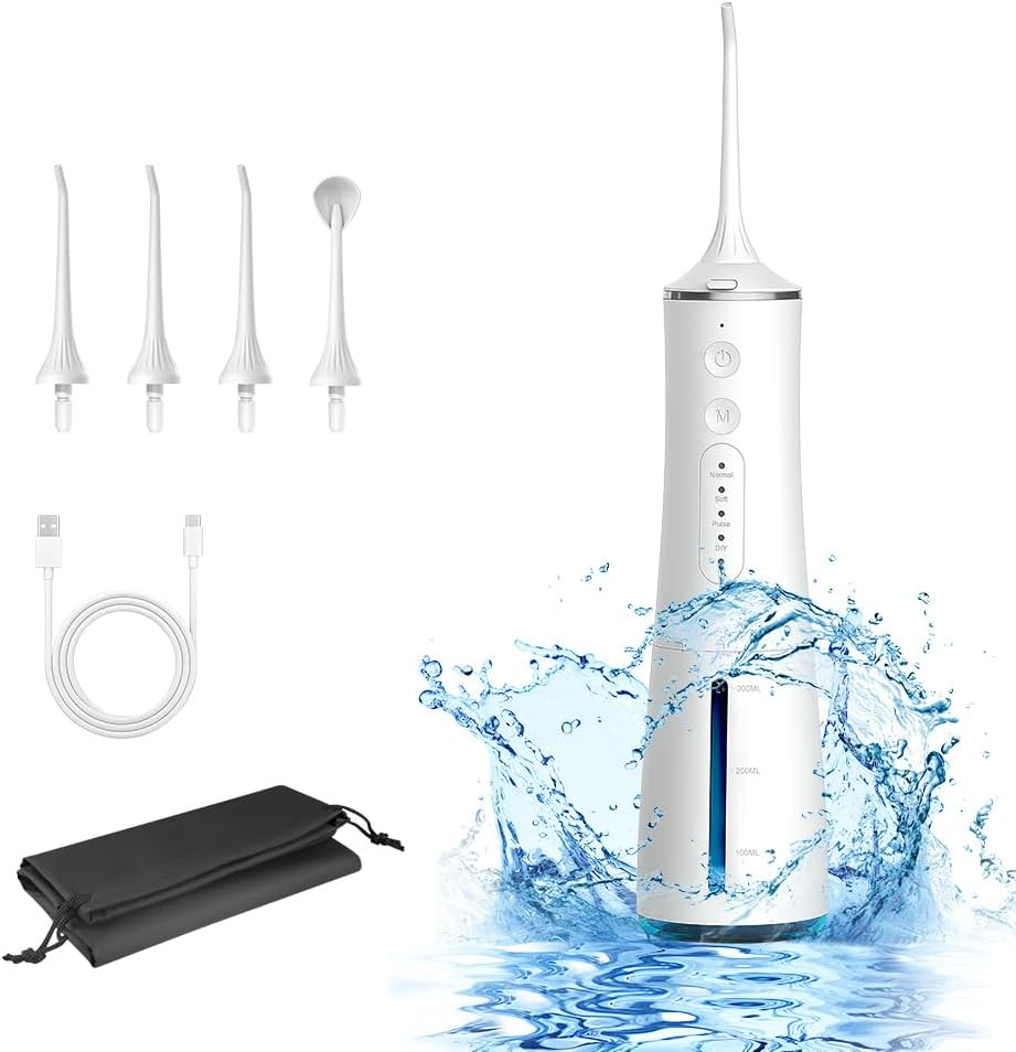 Techshining Water Flosser for Teeth Cleaning, Cordless Oral Irrigator with 4 Modes, 300Ml Tank, Rechargeable & IPX8 Waterproof &ndash; Dental Flosser for Braces, Gums, Travel Use