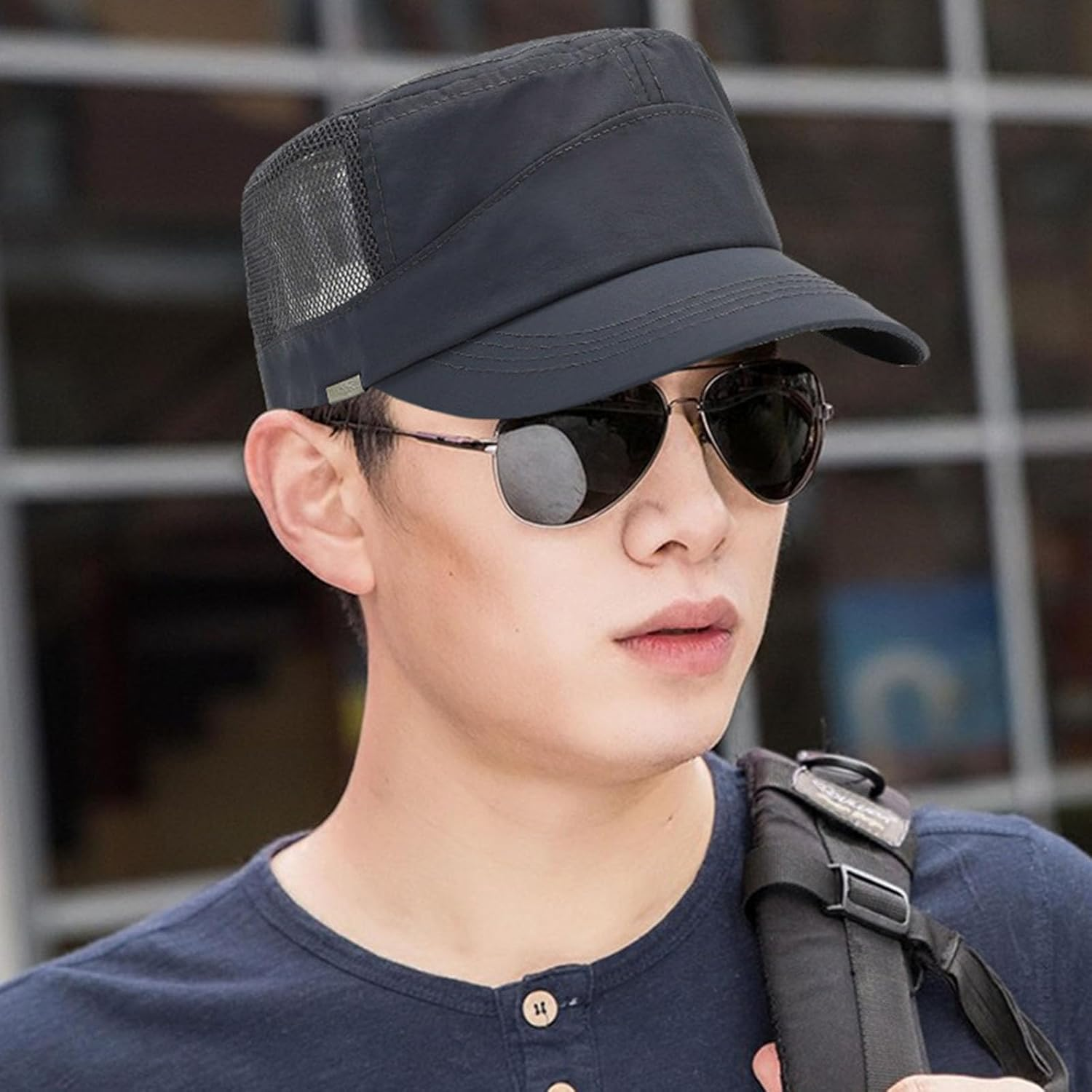 RVOKYE Army Cap for Men, Adjustable Military Style Hat Featuring Mesh Side Panels, Breathable Outdoor Sun Cap with UPF 50+ Sun Protection for Hiking, Camping and Daily Wear - Army Green image number 6