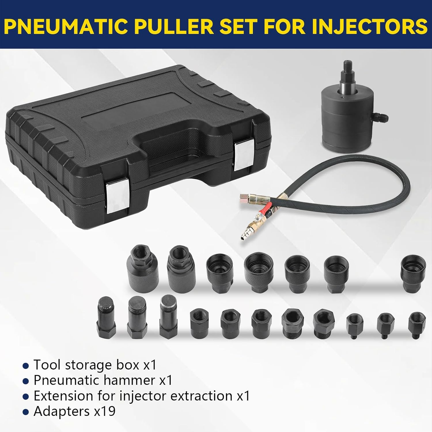 Diesel Mechanic Tools Pneumatic Puller Set for Injector Diesel Tools Pneumatic Injector Puller with Adapters, Pneumatic Diesel Injector Extractor Tool Diesel Injector Puller Set for Diesel Engines image number 1