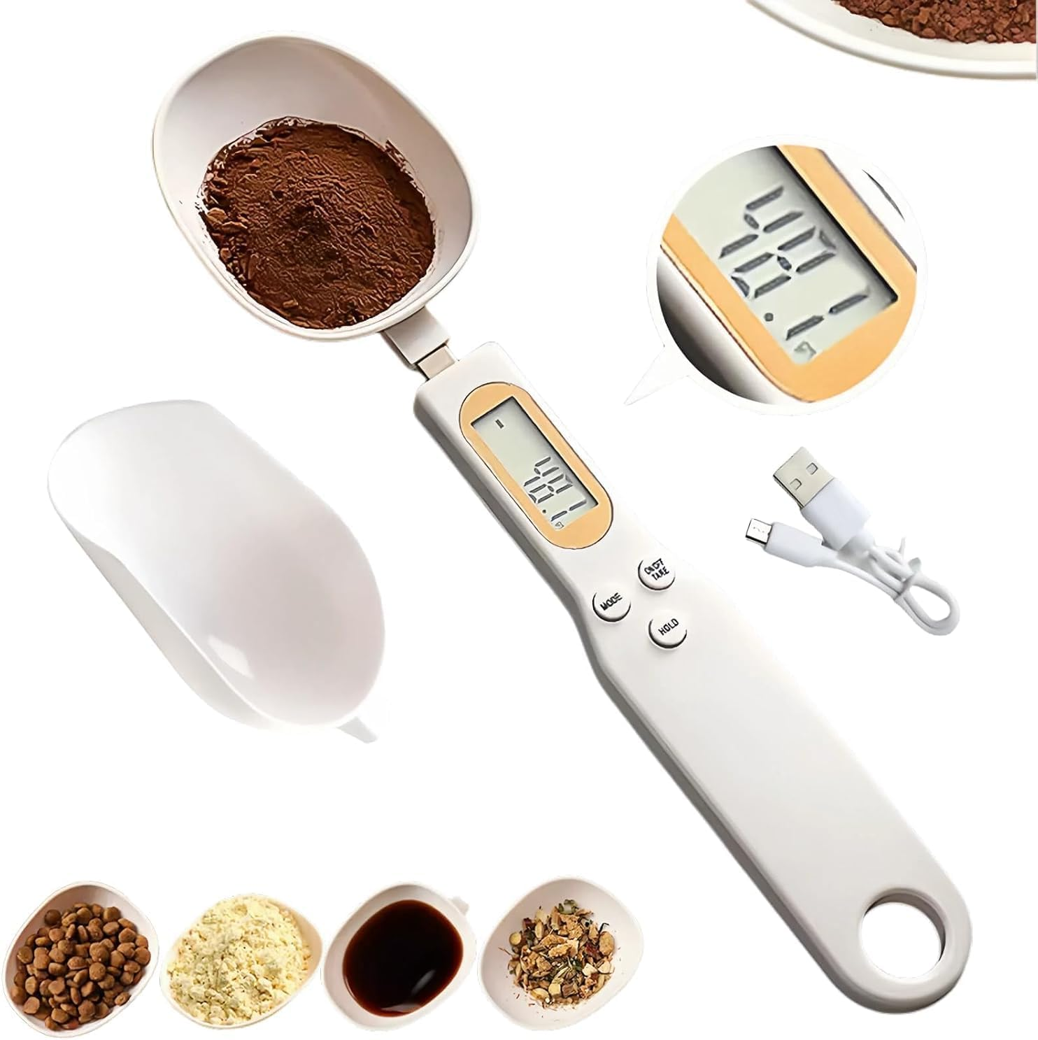 Digital Spoon Scale for Kitchen Food, with 2 Measuring Spoons Spoons, LCD Display and Tare & Holdfunction, Portable Milligram Scale with High Precision 0.1G, for Coffee, Tea, Baking, Powder image number 2