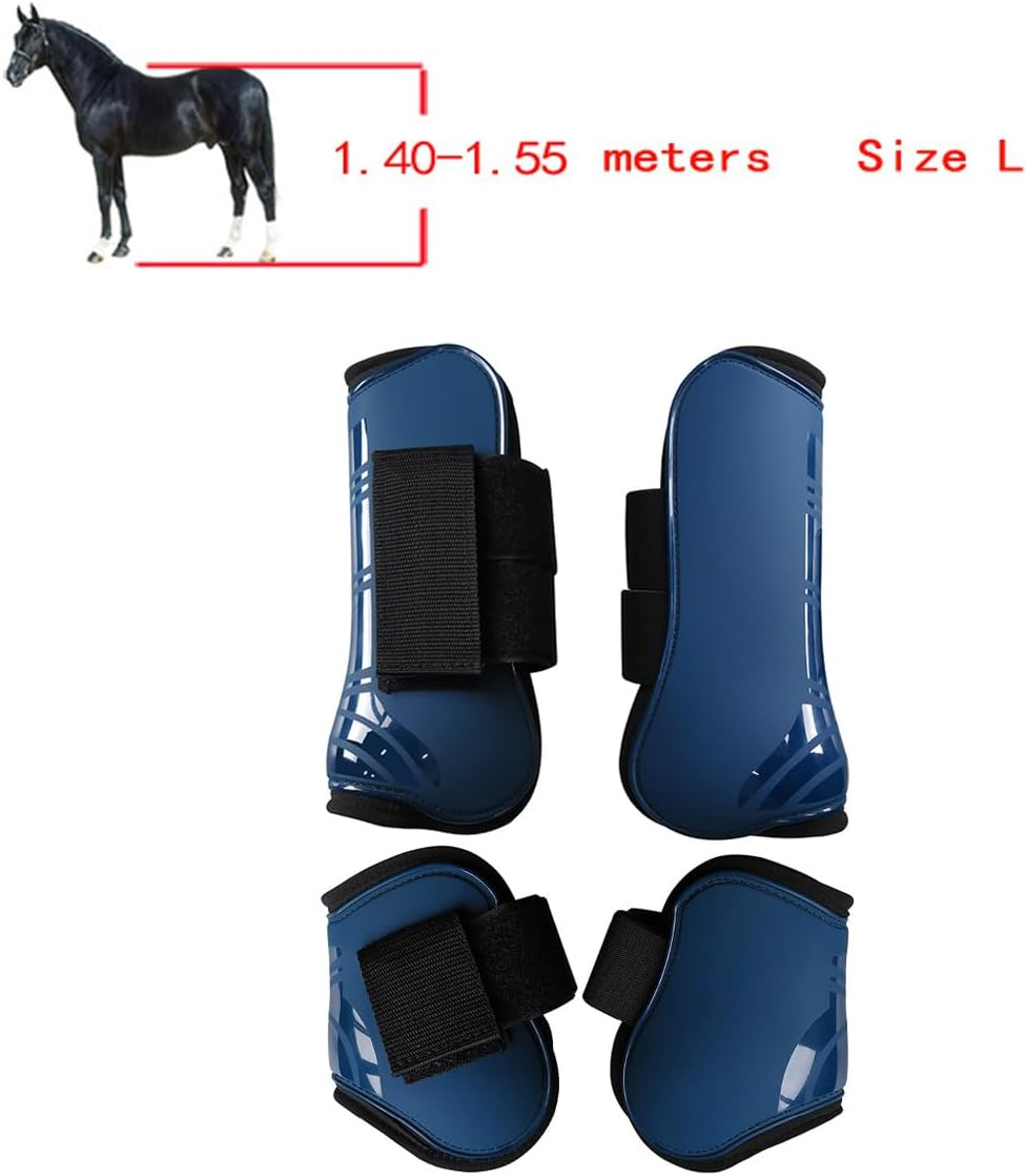 AIMALL Set of 4 Equestrian Horse Leg Protectors, Durable Dive Material with Velcro Straps, Enhanced Joint Protection, Blue, Size Large - Black image number 6