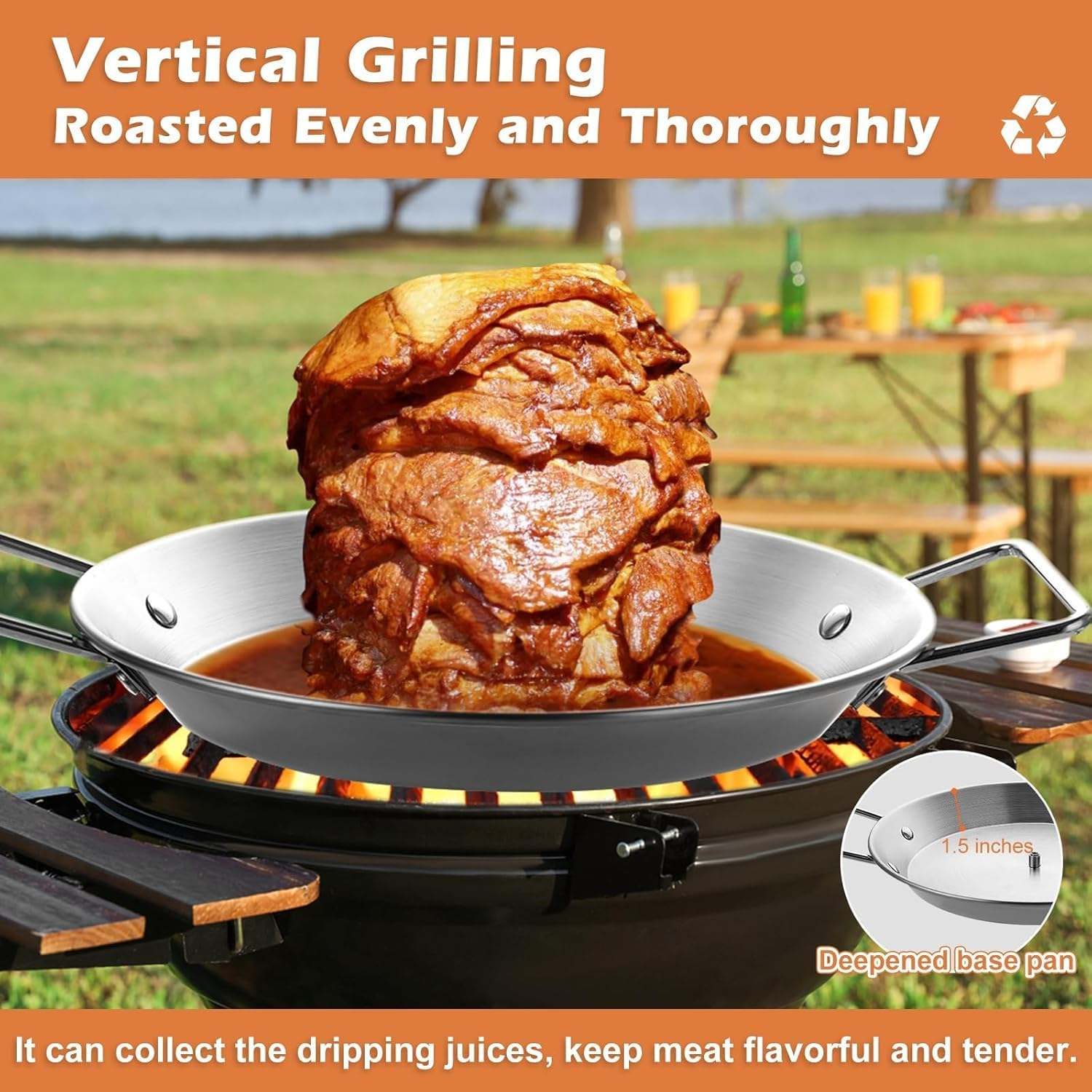 Pastor Skewer for Grill, Thickened Stainless Steel Vertical Skewer Stand for Tacos Al Pastor, Shawarma, Kebabs with 3 Removable Barbecue Skewers (8", 10" & 12") Fit for Smoker, Grill, Oven image number 2