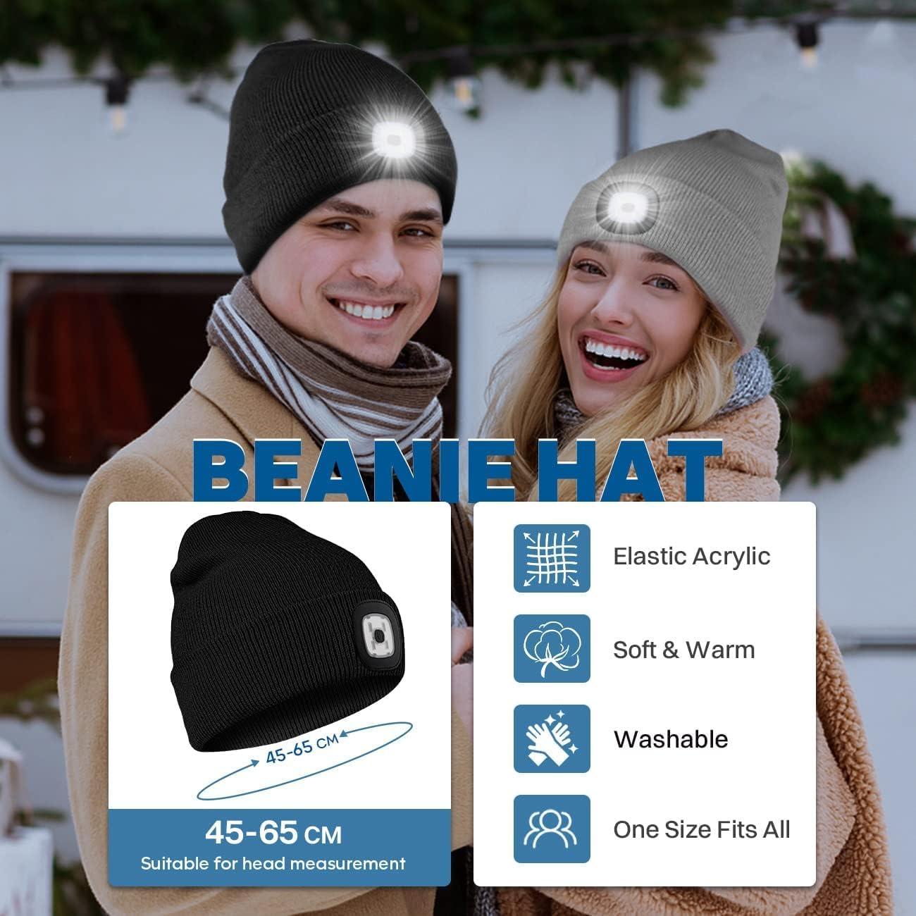 Beanie Hat with Light, Rechargeable USB LED Lighted Beanie Hat, Unisex Winter Warmer Knitted Hat for Night Walks, Fishing, Camping, Hunting - Dark Blue image number 3