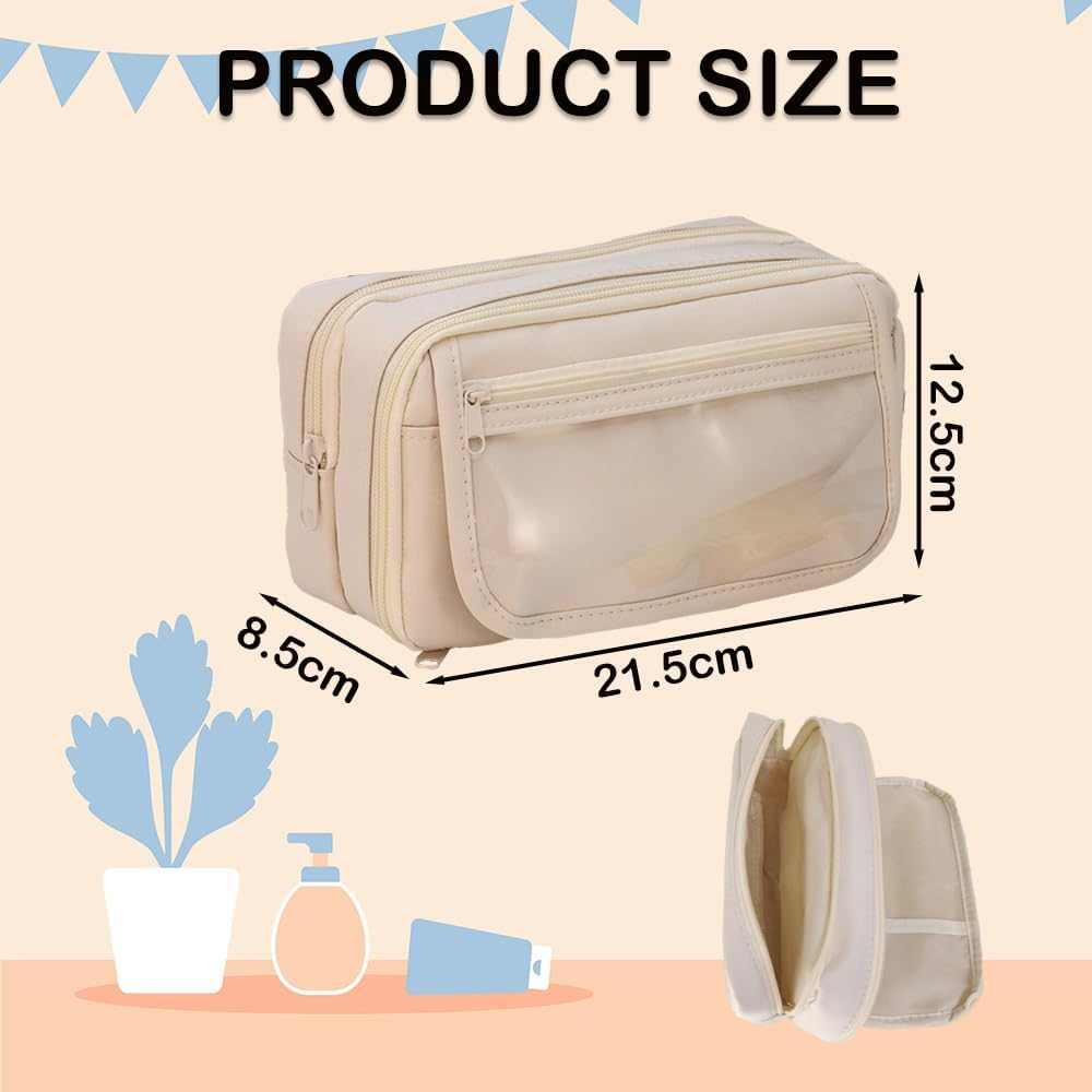 Nine-Story Pencil Cases with Compartments, Pencil Case Large Pencil Case Kids Adults, Portable, Large School Stationery Organizer, Gadget Bag Cosmetic Bag (Beige)