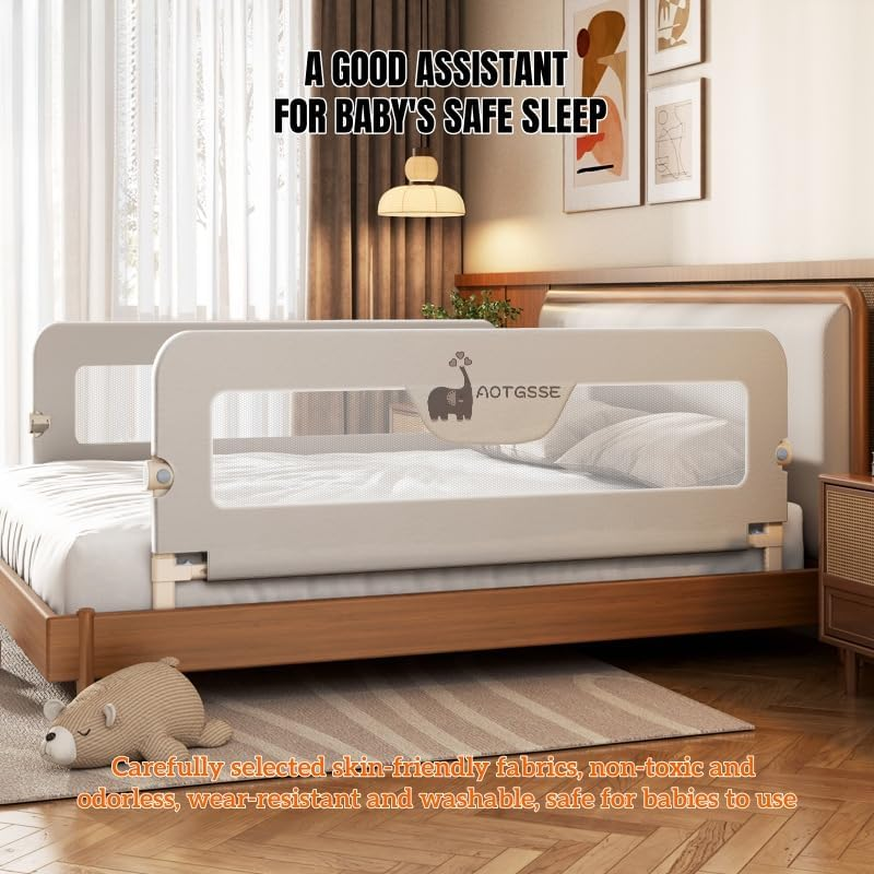 Elephant Toddler Bed Rail, 180Cm Extra Long Baby Kids Bed Rails Guard, Foldable and 14 Levels of Height Adjustable, Suitable for Built-In and Flat Beds, to King Size Mattresses - 180Cm W X 70Cm H image number 5