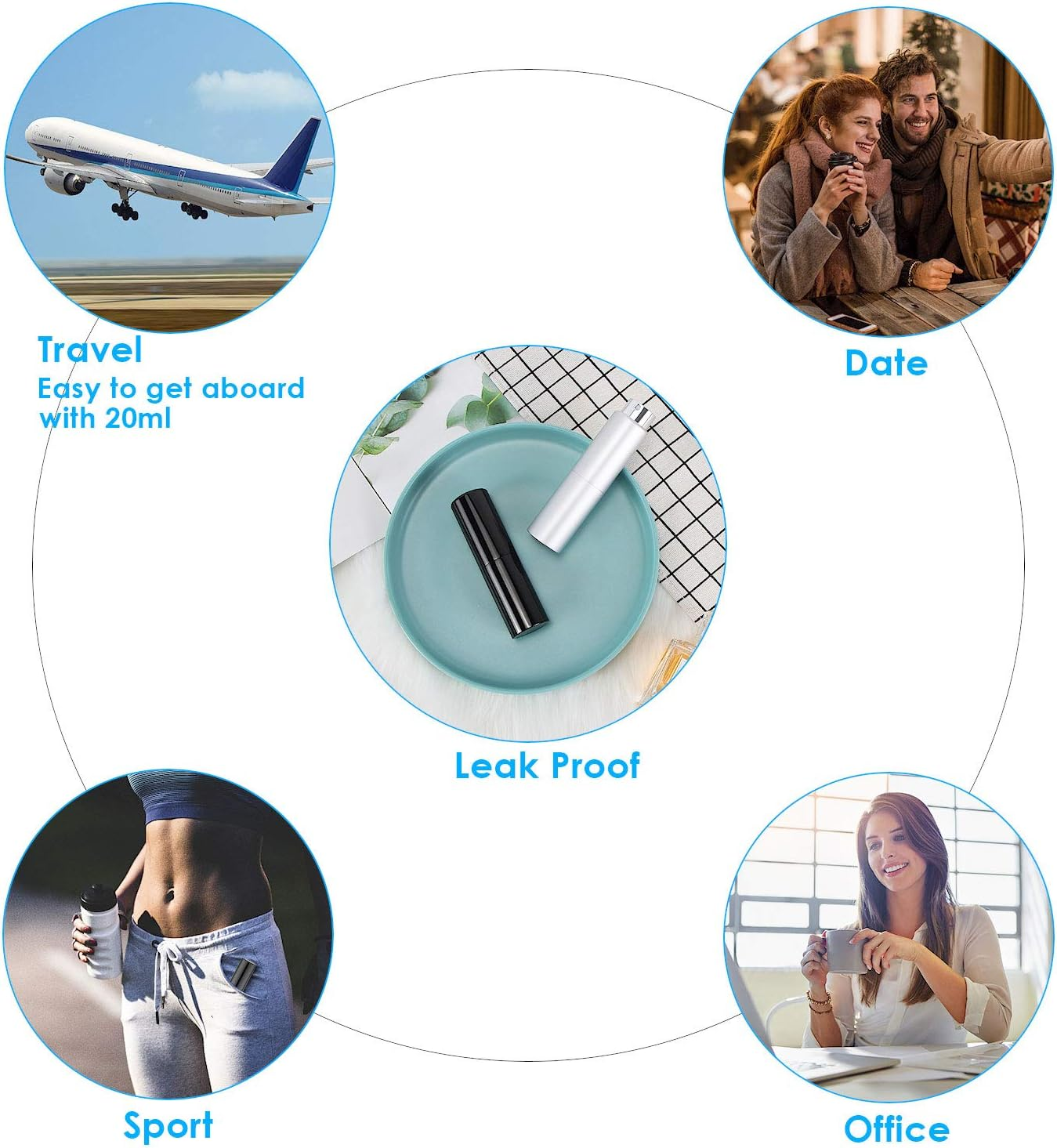 Perfume Atomiser Refillable 20ML Travel Aftershave Dispenser Spray Bottle Empty Leak Proof