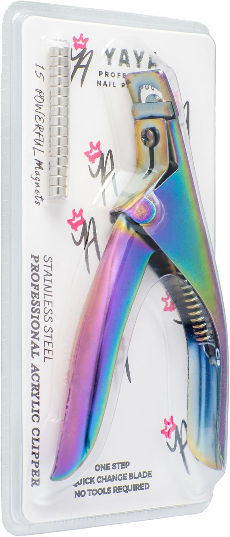 Yaya Acrylic False Nail Clipper with Magnets, Nail Tip Cutter with Length Measurement, 15Pcs Magnets (Rainbow) image number 6