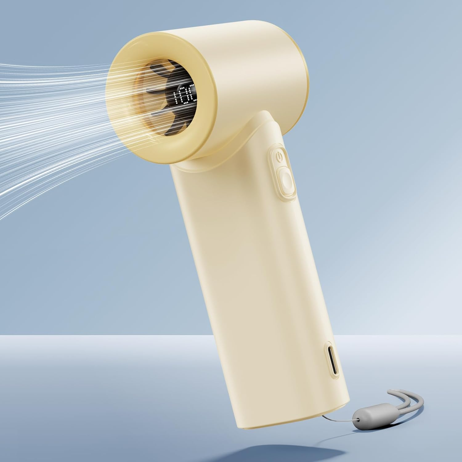 Portable Handheld Mini Fan with Digital Display, 5 Speed Adjustable Personal Fan, Lanyard as Wrist Fan, High-Speed Cooling USB Fan with Rechargeable Battery, for Eyelash Makeup Hot Flashes (Grey Blue)