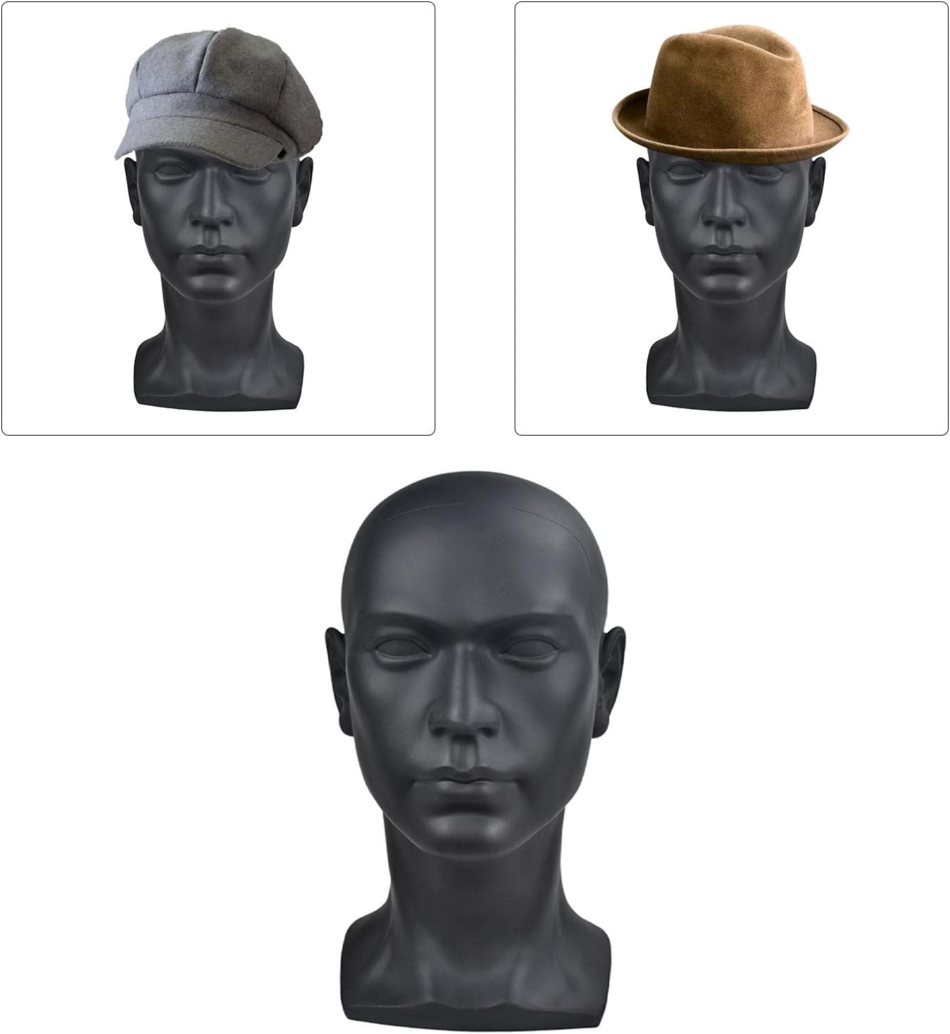 Koolsoo PVC Male Man Display Head, Circumference 57Cm Cosmetology Premium, Smooth and Clean, 13 Inches, Matte Black - White image number 4