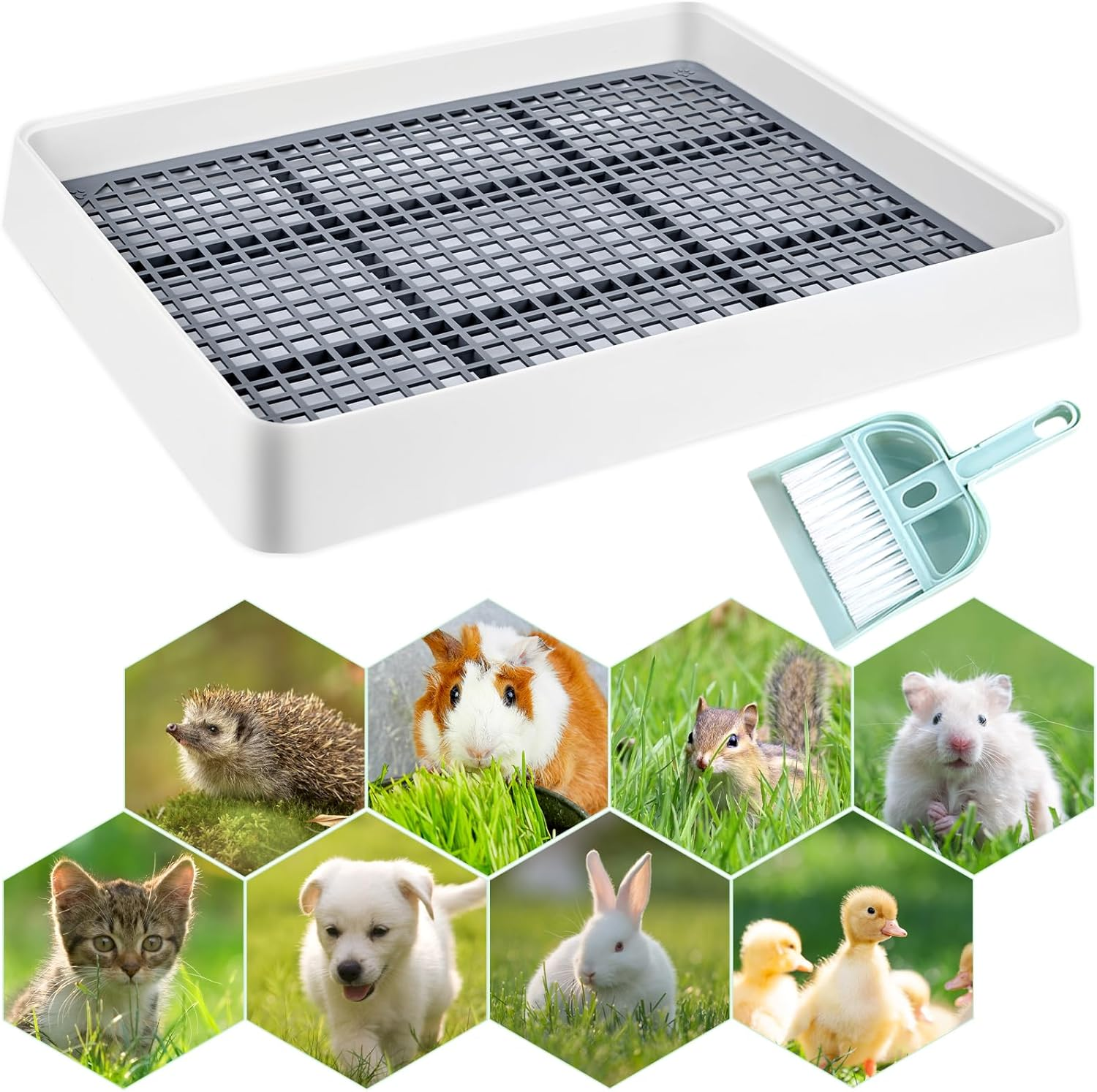 2 Pack Large Rabbit Litter Box with Small Broom and Dustpan Rabbit Litter Pan for Cage Bunny Litter Box Grate Restroom Rabbit Litter Tray Rabbit Toilet - 15 X 12.2 X 2.6 Inches image number 5