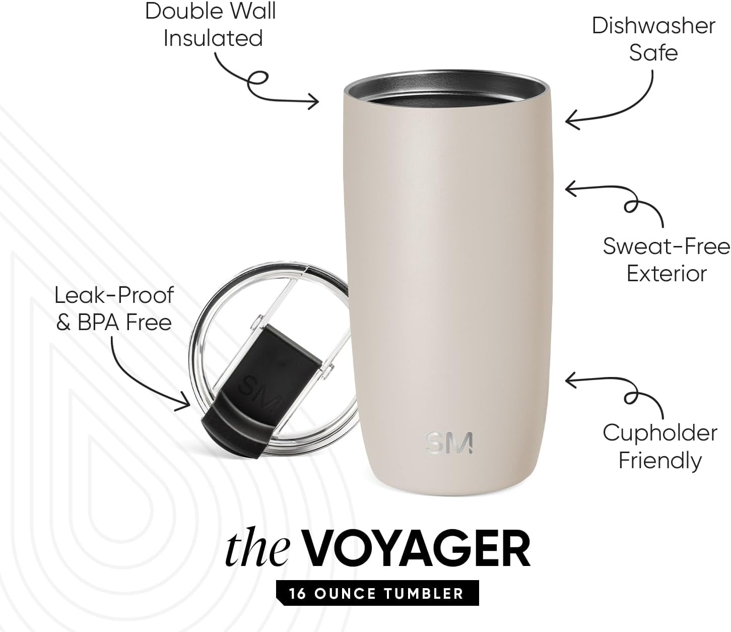 Simple Modern Travel Coffee Mug Tumbler with Flip Lid | Reusable Insulated Stainless Steel Cold Brew Iced Coffee Cup | Gifts for Women Men Him Her | Voyager Collection | 16Oz | Almond Birch image number 4