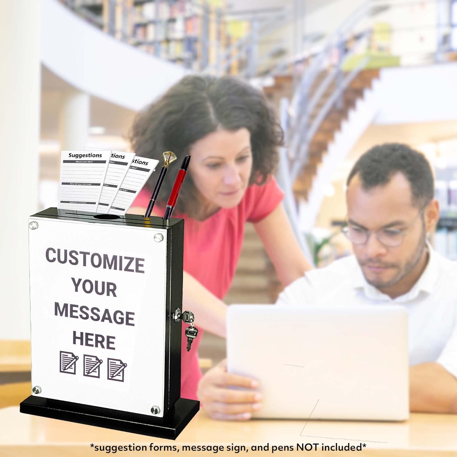 POCHAR Black Alloy Steel Lockable Suggestion Box with Wall Mount Option - Use as Offering, Tithe, Prayer Request, Tip, Donation or Ballot Box (10'' X 4.75'' X 12.5'')