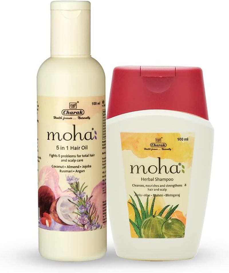 Moha: Herbal Hair Shampoo 100 ML and Herbal Hair Serum for Men & Women | Non Sticky Hair Serum (100 ML) Combo Pack image number 1