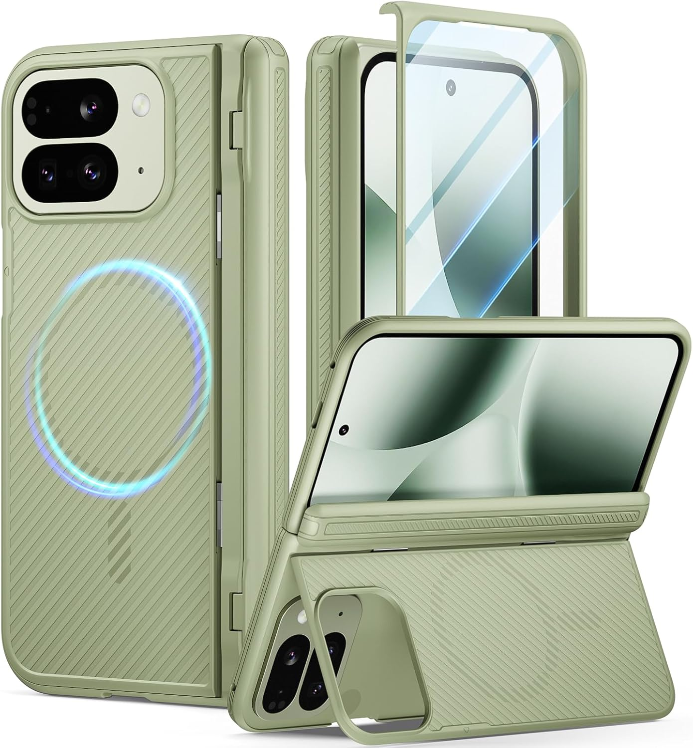 Poetic Revolution Flex Case for Google Pixel 10 Pro Fold, [Hidden Foldable Kickstand][Hinge Protection][Magsafe Compatible], Shockproof Pixel 10 Pro Fold Cover with Built-In-Screen Protector, Black