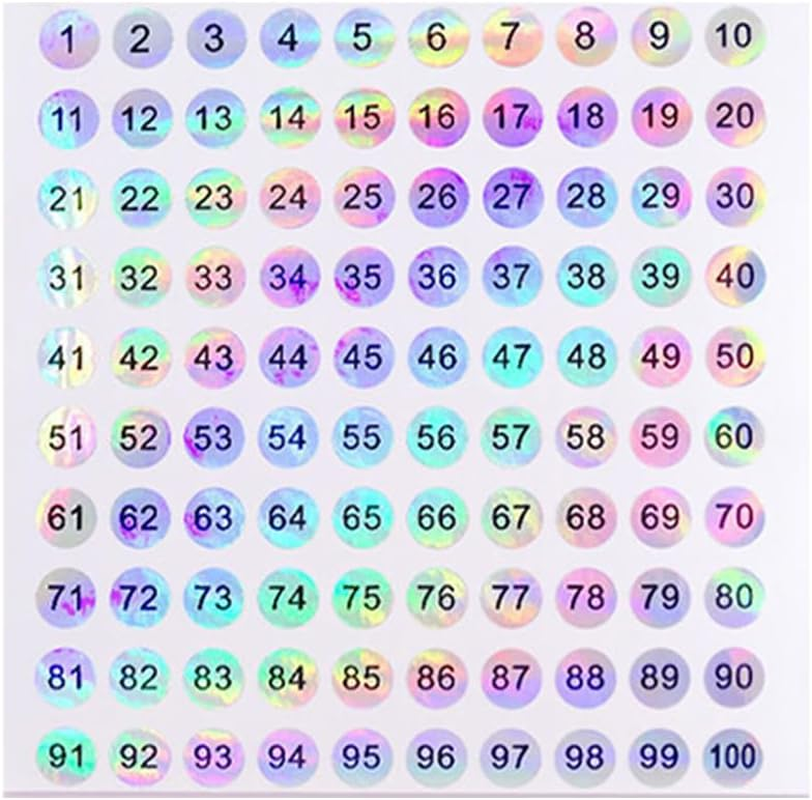 FRAINBOWZ 1 to 200 Waterproof Reflective Laser Number Stickers Circular Self-Adhesive Stickers for Archiving, Coding, Storage, Finishing, Nail Polish Bottle Caps image number 4