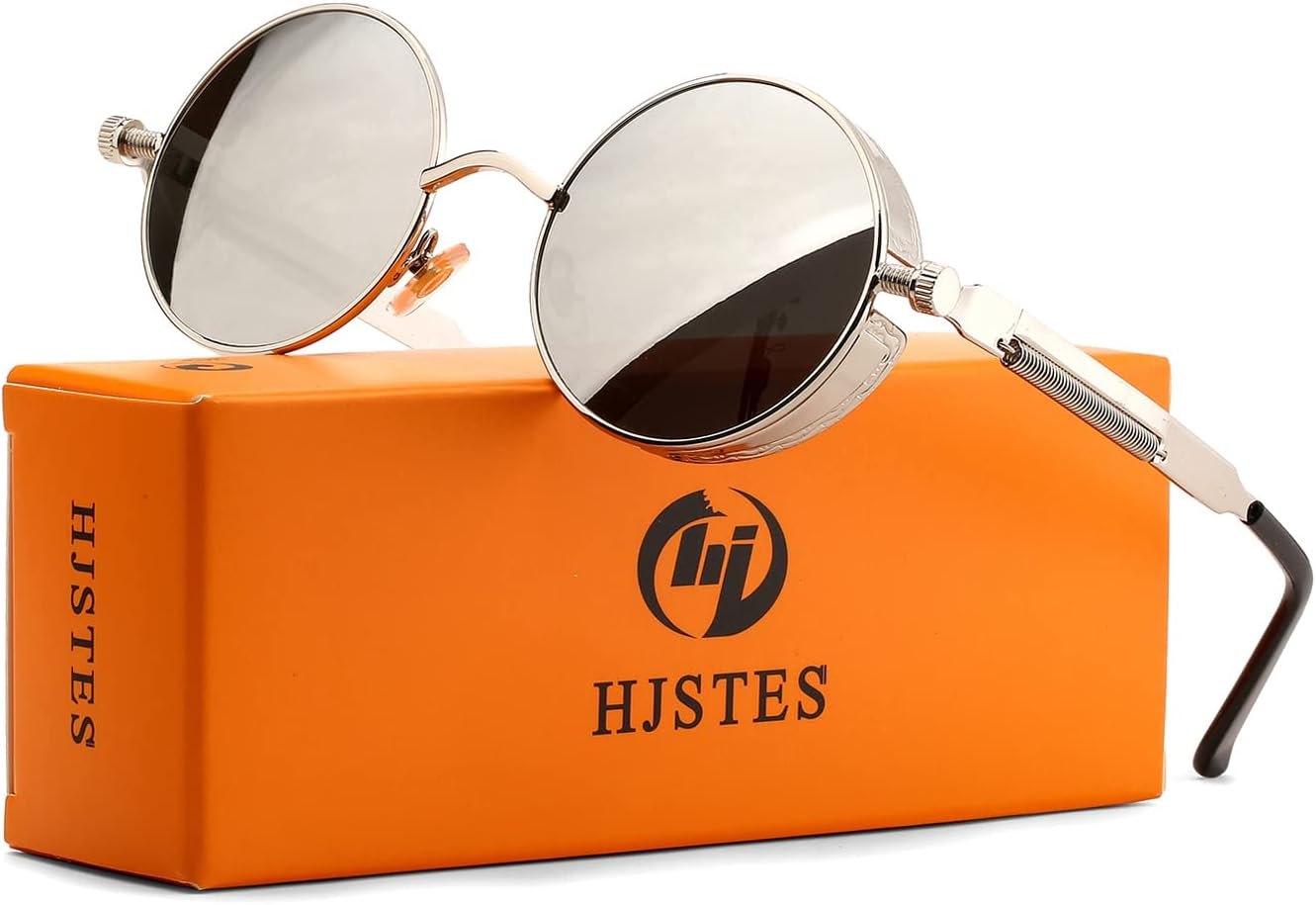 HJSTES Vintage round Steampunk Sunglasses for Women Men Circle Gothic Glasses Retro Metal Frame image number 3
