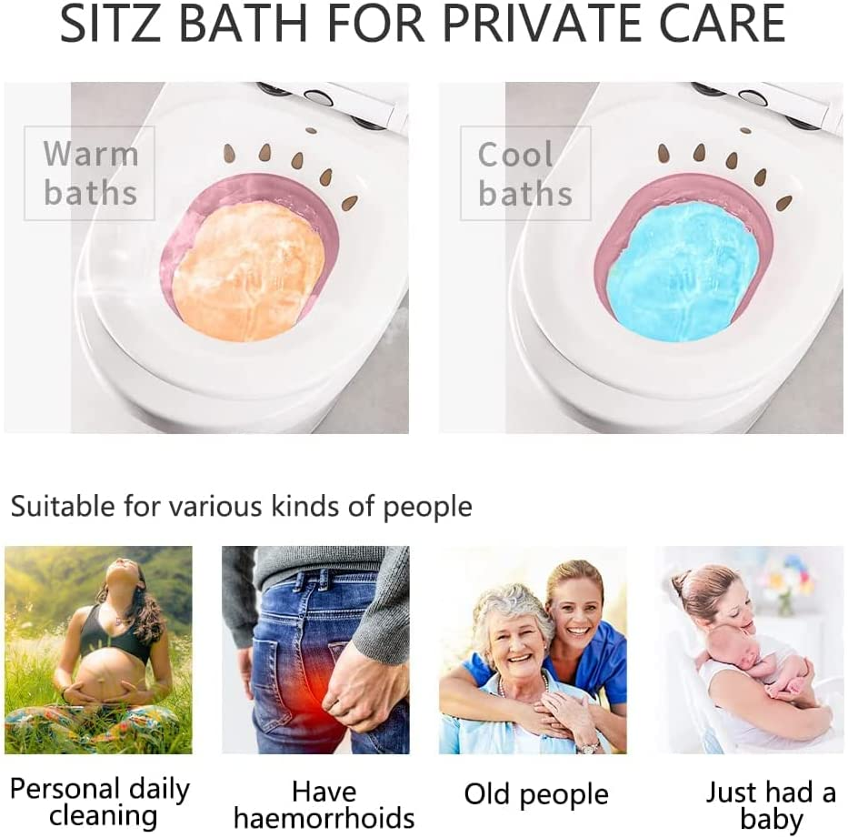 Foldable Sitz Bath for Toilet, Portable Sitz Bath Basin with Flusher, Steam Seat Bidet for Postpartum Care, Hemorrhoids Recovery, Vaginal/Anal Inflammation