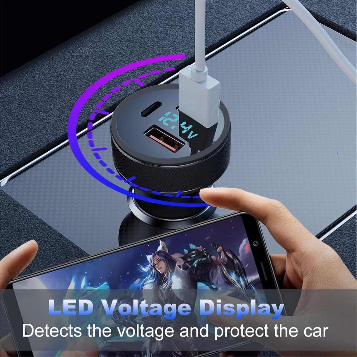 USB C Car Charger 72W PD3.0 Dual QC 3.0 3 Port USB Fast Charging Adapter, Mini Metal USB Cigarette Lighter with LED Digital Voltmeter for Iphone 11/12/13/14, Ipad Pro, Samsung S22/S21 image number 5