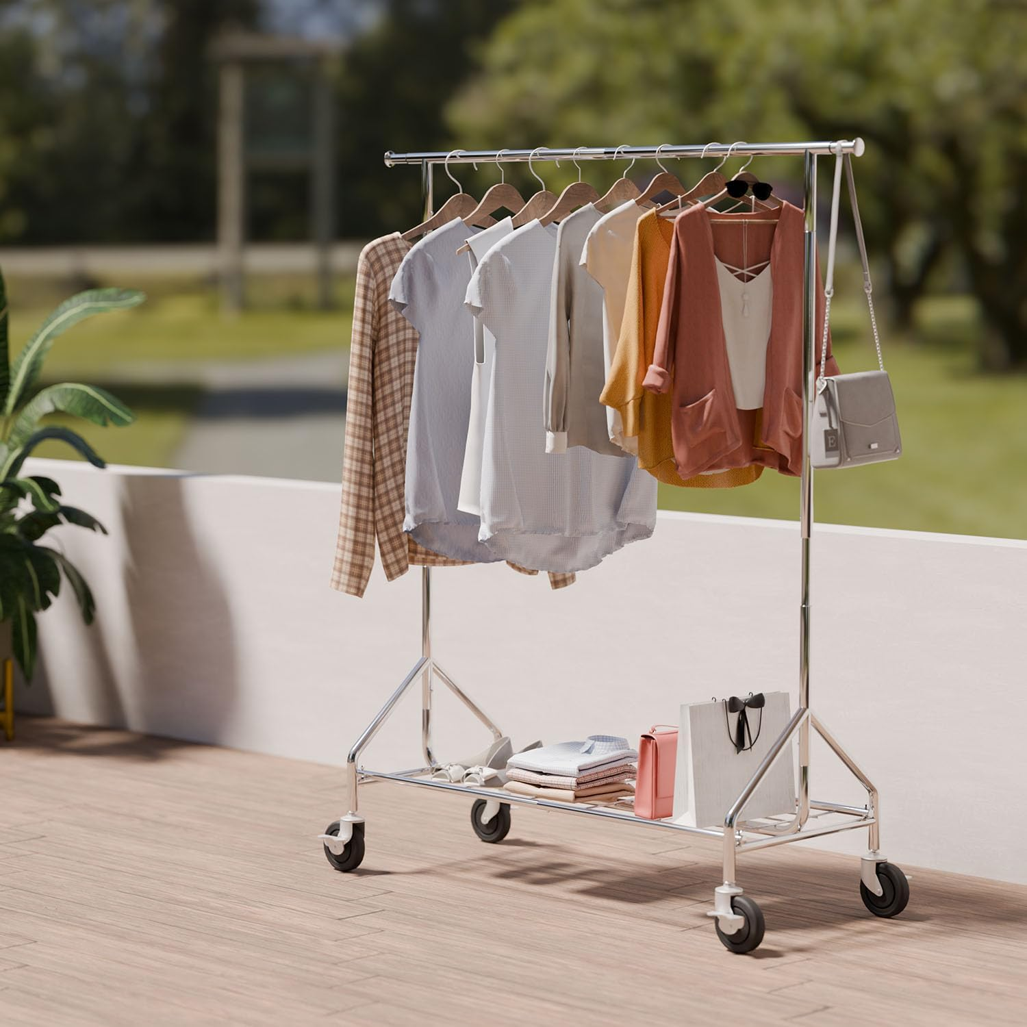 Heavy Duty Metal Clothes Rack - Clothes Rail for Hanging Clothes, 525LBS Capacity Clothing Garment Rack with Wheels, Rolling & Collapsible Design for Commercial & Home Use image number 3