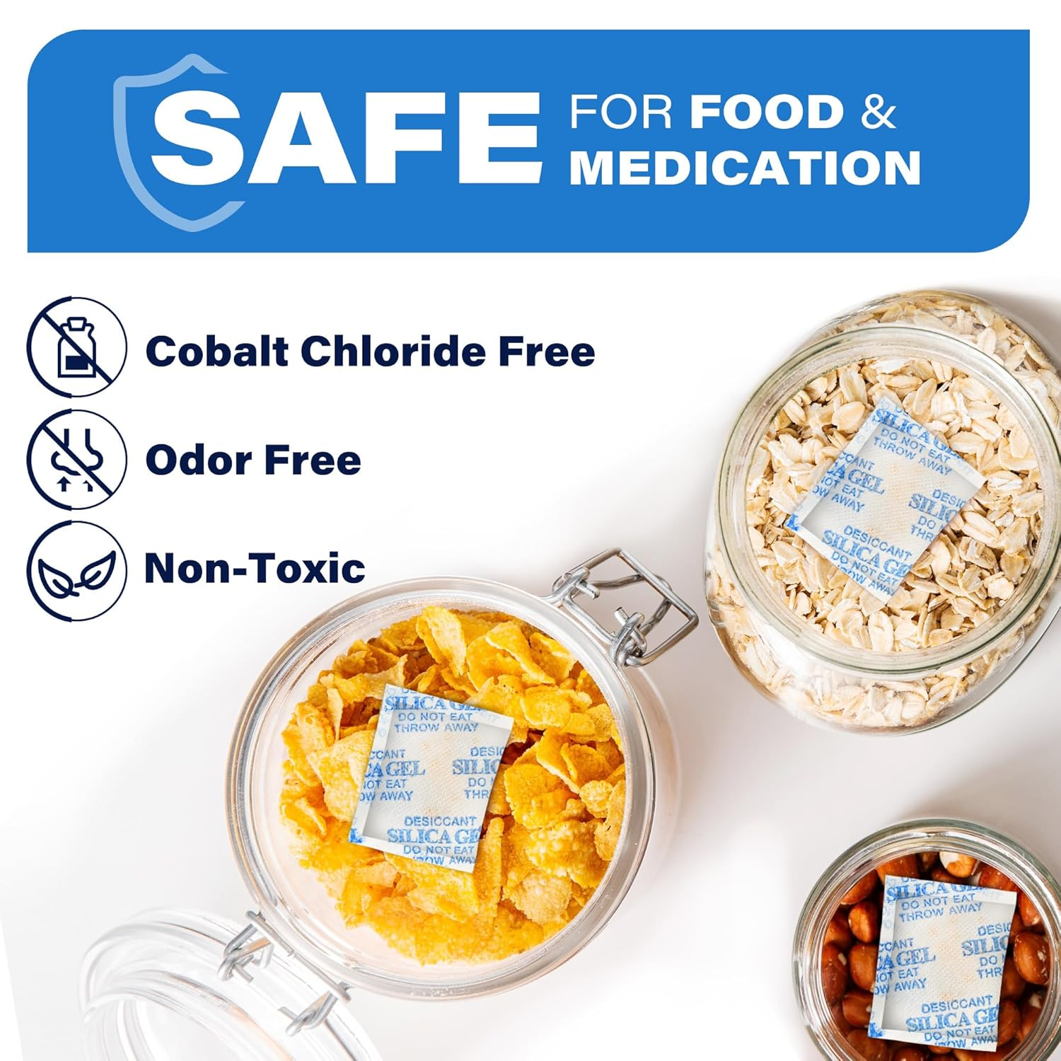 Lotfancy 60Packs, 5G, Silica Gel Dehumidifier, Desiccant, Food Safe, Odorless, Non-Toxic, Rechargeable, Moisture Absorber for Gun, Document, Cabinet Storage, 2.1Inx1.7In image number 6