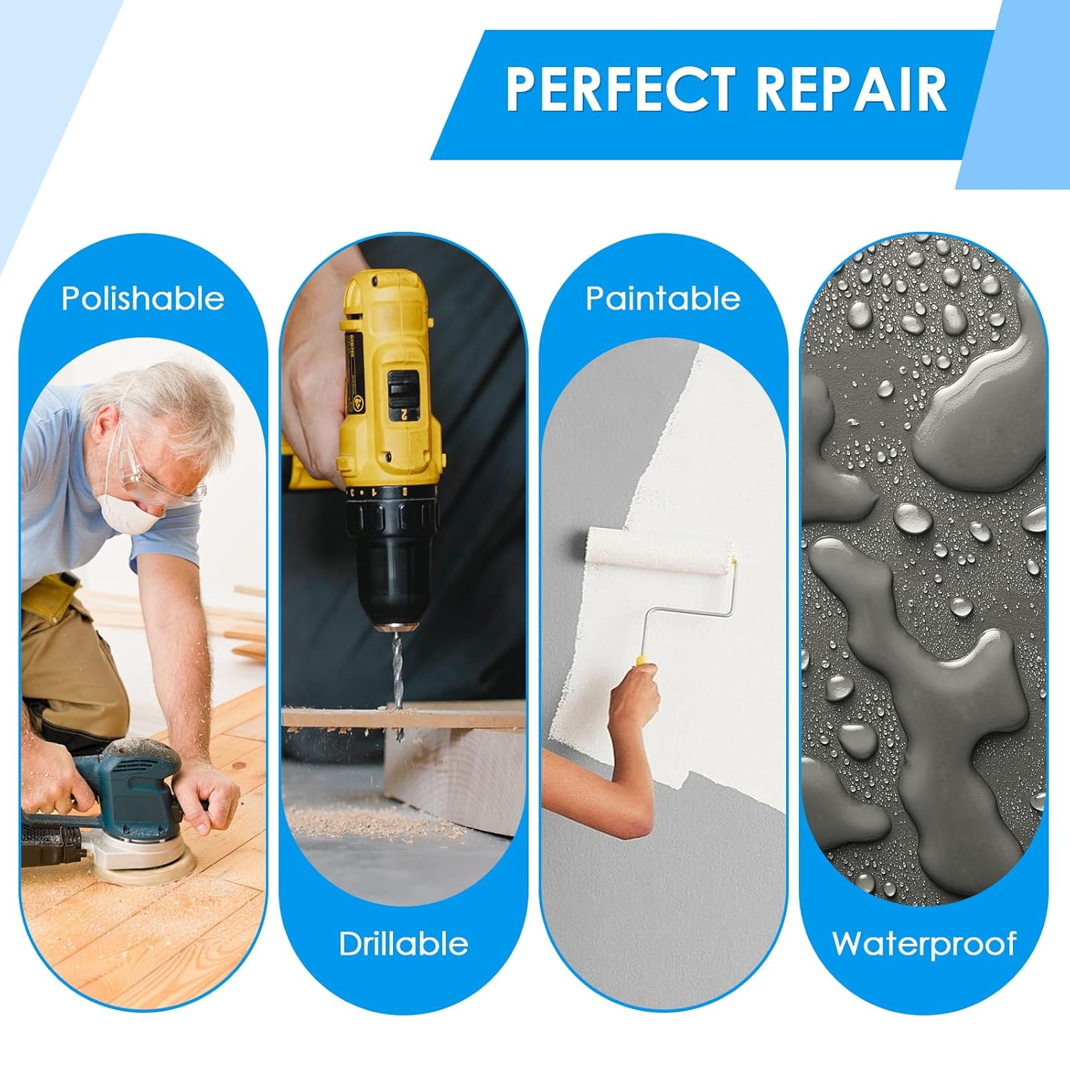 DEWEL Epoxy Putty Stick 4 OZ (114G), Waterproof & Rust-Proof, Multi-Purpose Repair for Cracks, Holes & Gaps - Drillable, Sandable, Fast-Curing Adhesive for Various Materials - White