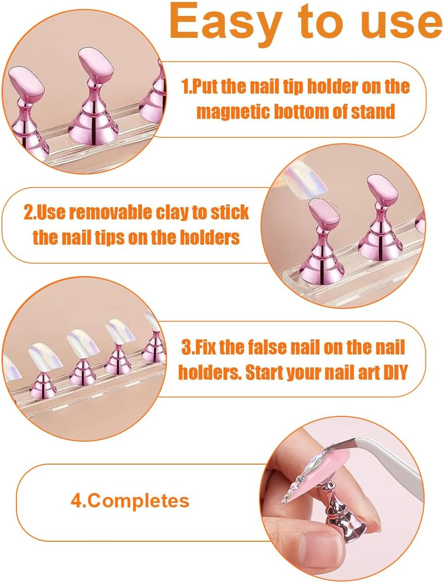 Ruayia 2 Sets Nail Stand on Nails Display, Acrylic Aurora Nail Stand, Pink Training Finger Display Stand, Press on Nails Display Stand, with 48 Pieces Adhesive Clay, Pink and Clear image number 5
