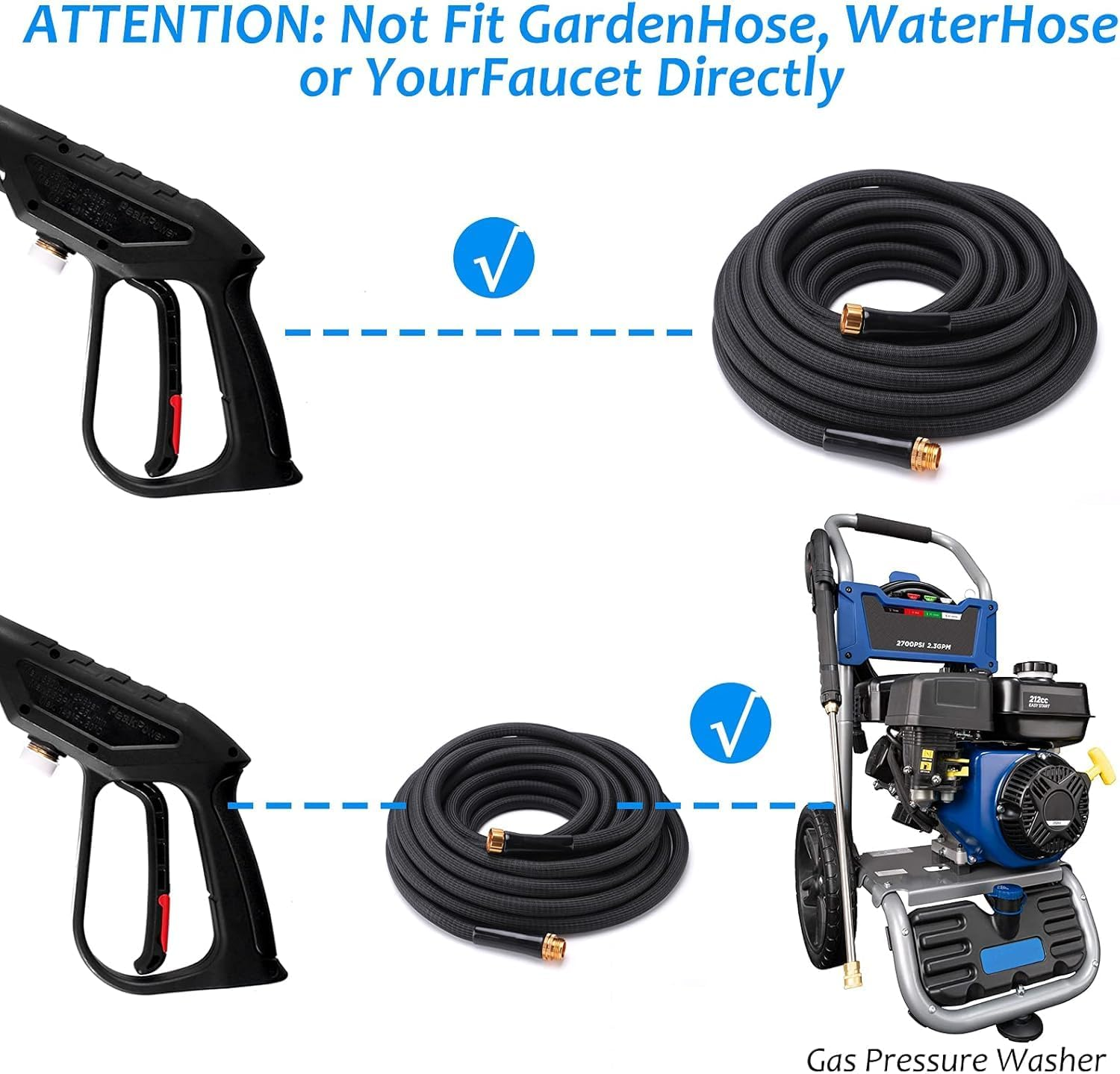 WXNANY High Pressure Washer Gun with Extension Wand 5 Adjustable Nozzle Tips for Cars Fences Driveways Patios, M22-14Mm Fitting, Max 3600 PSI, 6.6GPM image number 3