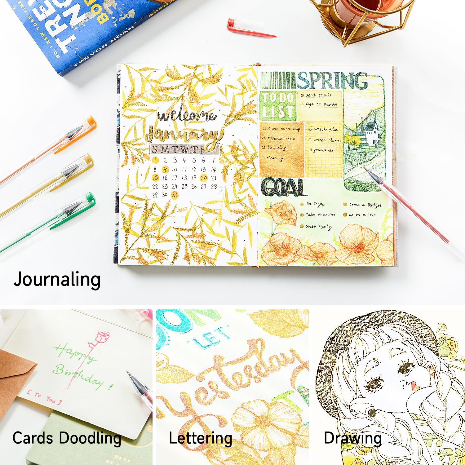 Shuttle Art 50 Pack Metallic Gel Pens, 25 Metallic Gel Pens Set with 25 Refills Perfect for Adult Colouring Books Doodling Drawing Art Markers image number 6