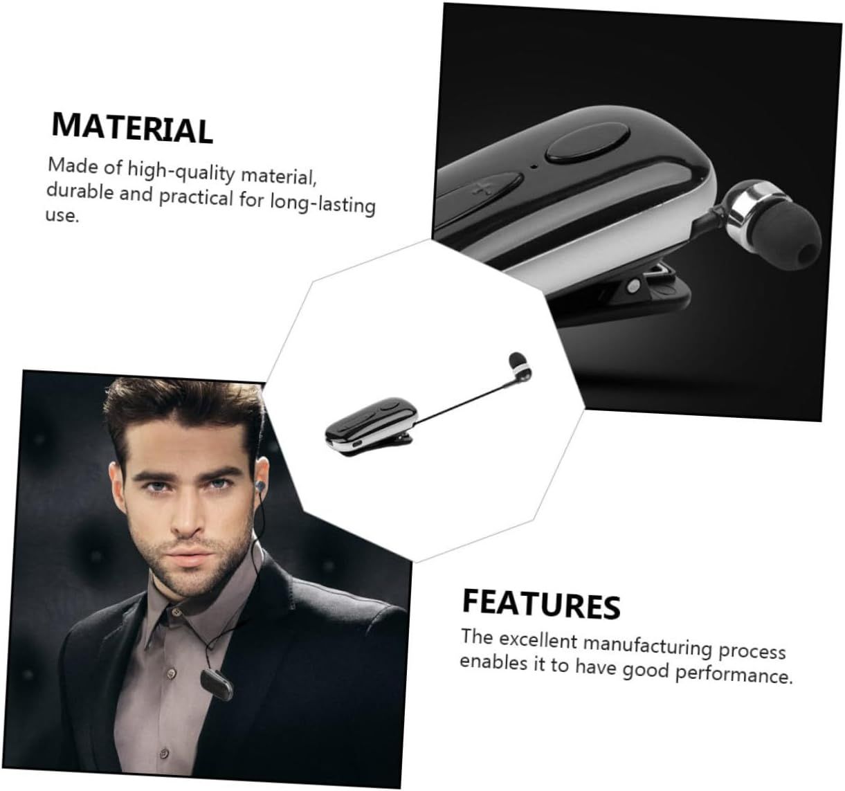 LALAFINA Wireless Clip-On Earbud Retractable Sports Earphone for Active Use, Black, Lightweight Headphone for Outdoor Exercise image number 2