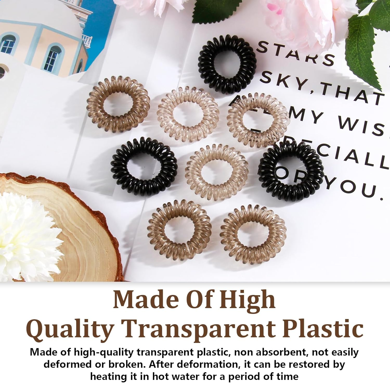 9 Pcs Spiral Hair Ties for Women, Gradient Colors Waterproof Plastic Hair Bands No Damage, Invisible Bobble Suitable for Home Travel Work Swimming Thick Hair Students Working Women & Housewives image number 6