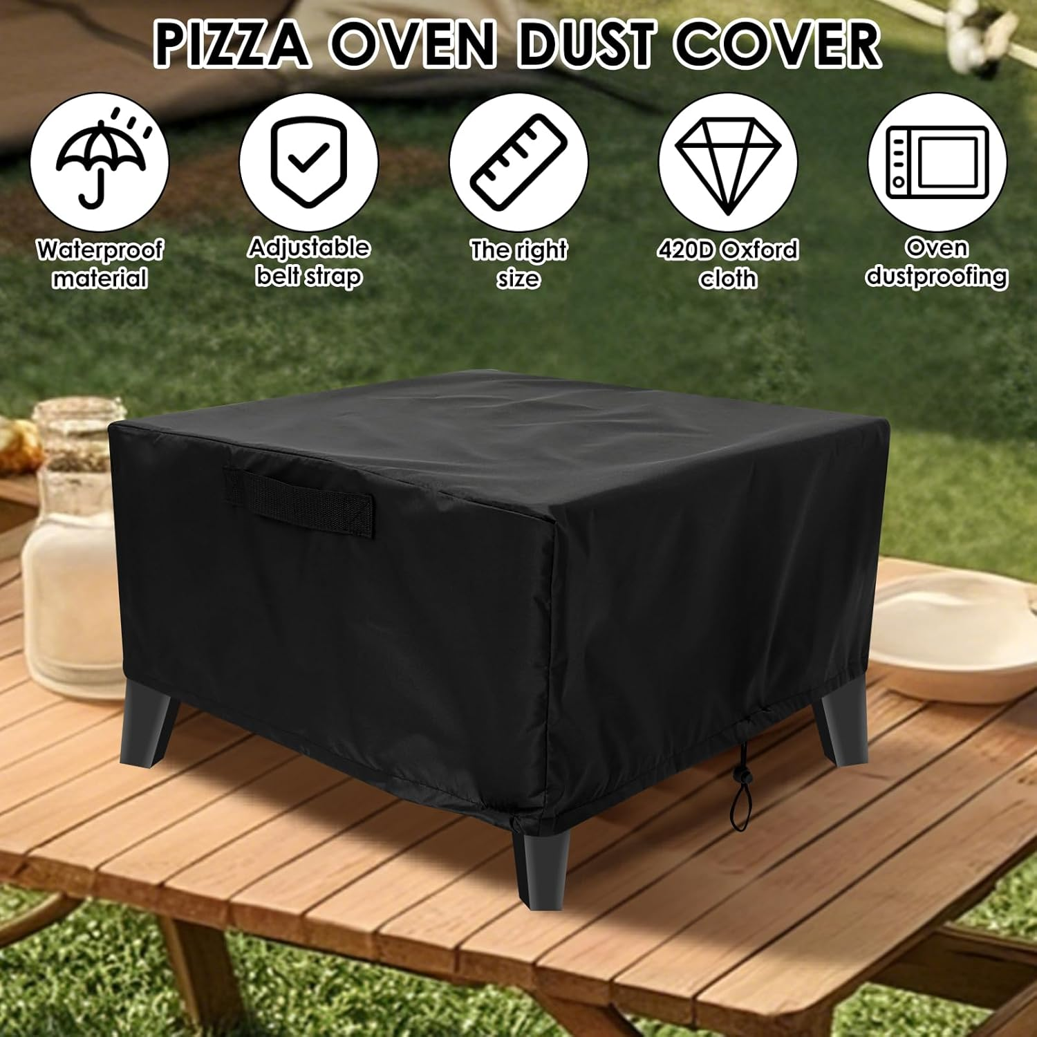 Pizza Oven Cover, Oxford Cloth Dustproof Waterproof Pizza Oven Cover, Adjustable Drawstrings, UV, Water-Resistant, with Adjustable Buckle Strap Tight Fitting, for Outdoor (S) image number 4