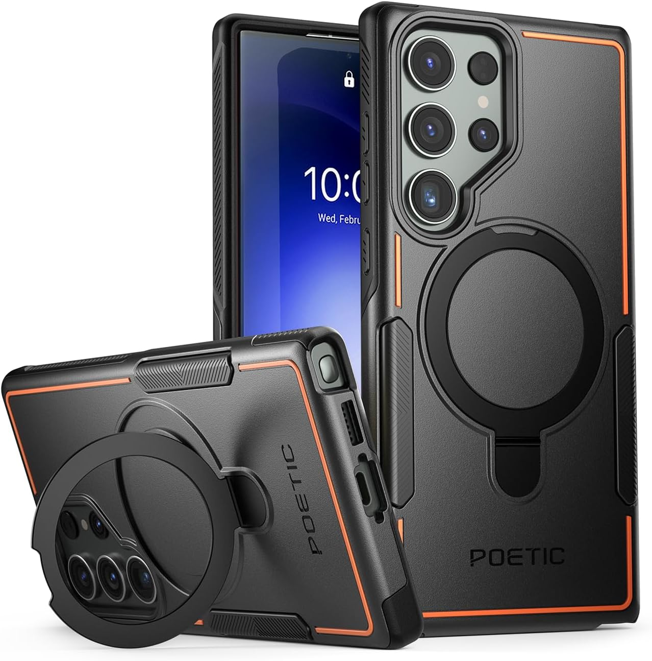 Poetic Neon Magpro Case Designed for Samsung Galaxy S23 Ultra / S22 Ultra 5G 6.8 Inch,[Compatible with Magsafe] Dual Layer Heavy Duty Rugged Shockproof Protective, Magnetic Ring Stand, Black