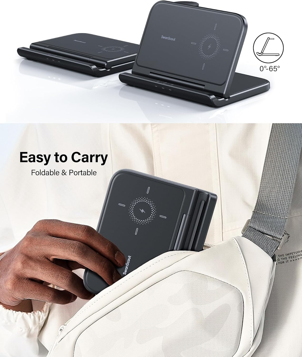 Swanscout Wireless Charger for Samsung Z Fold 7/6/5/Pixel 9 Pro Fold, 3 in 1 Foldable Wireless Charging Station for Samsung Z Fold, Galaxy Watch 7/Ultra/6/5, Galaxy Buds 3, Swanscout 705S image number 5