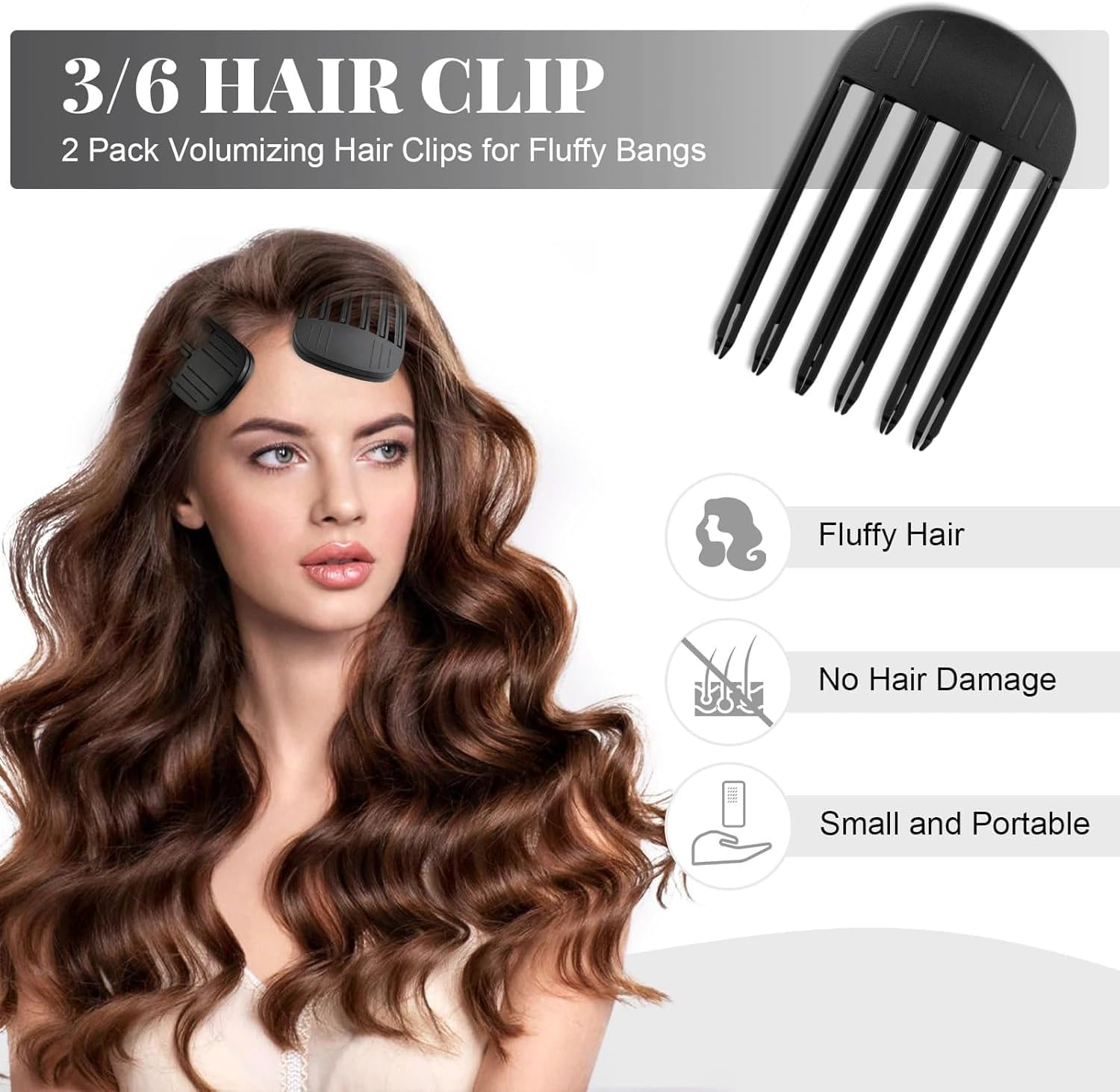 Pack of 2 Volume Clips Hair, Root Volume Clips, Volume Hair Clip, Volume Clip for Hairline for Fluffy Bangs and High Crown Hairstyle (Black) image number 3