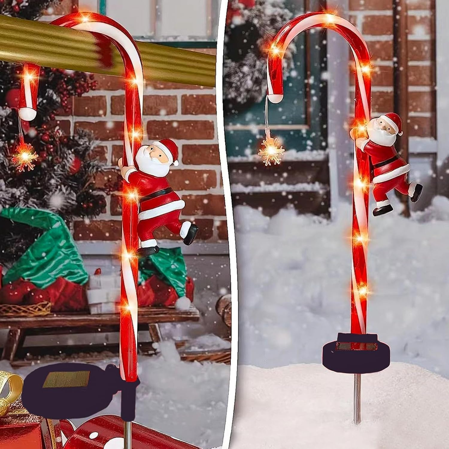 Syfunlv Pack of 2 Solar Santa Lights for Garden, LED Candy Canes, Christmas Sticks, Waterproof Lawn Lamp, Christmas Garden Decoration, Fairy Lights, for Outdoor, Garden, Yard, Balcony, Path (Style 1)