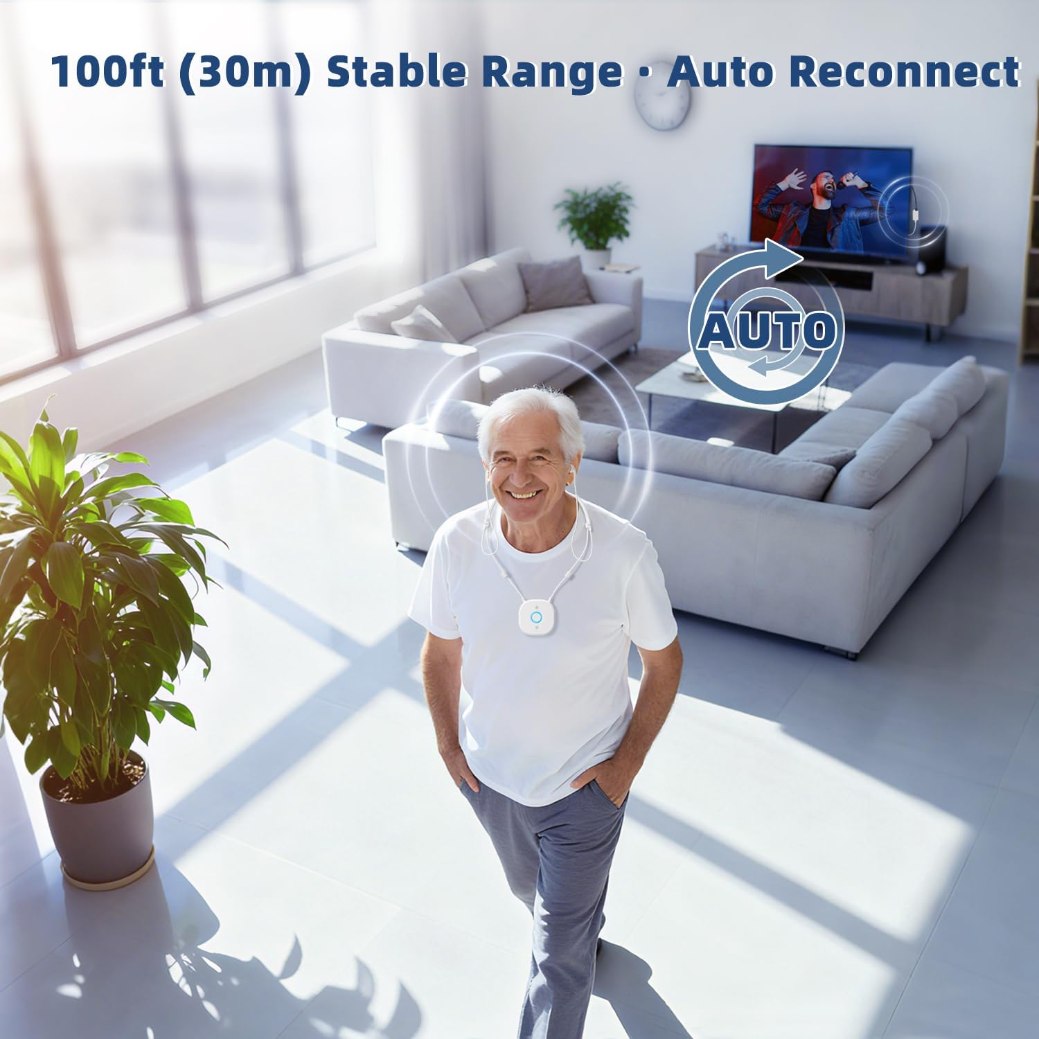 Wireless TV Headphones for Seniors, Wireless Headphones for TV with Large Buttons, Independent Volume Control, Plug & Play, 15H Battery, Compatible with Optical & AUX