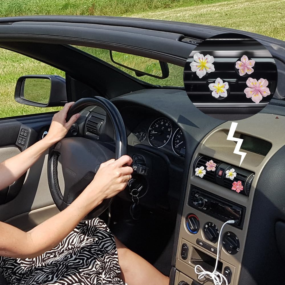 Cute Car Air Fresheners Vent Clips 6 PCS, Flower Air Vent Clips Pink Car Accessories Interior Aesthetic Women Automobile Air Conditioning Vents Decorations image number 4