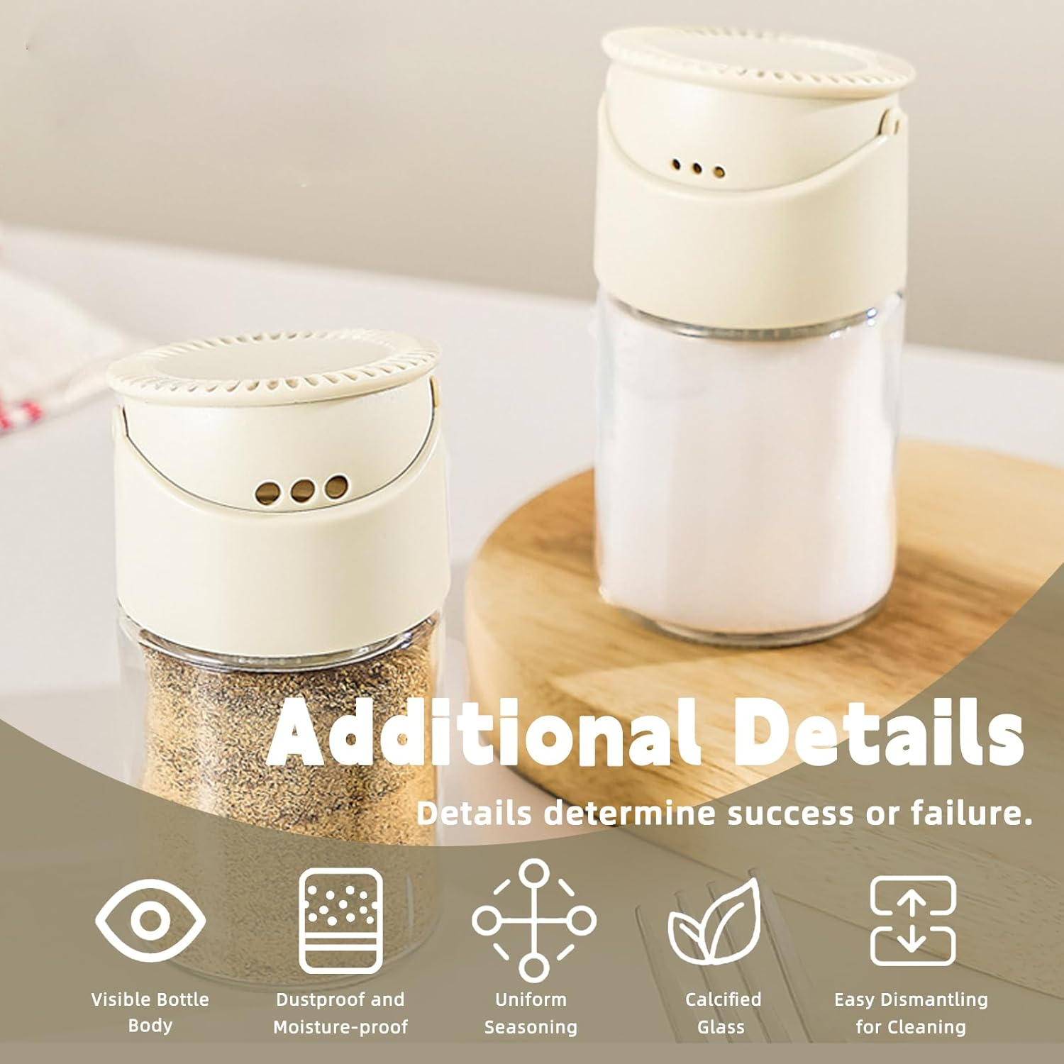 Salt Shaker,Dual-Aperture Glass Salt and Pepper Shaker - 260G, Sodium Calcium Glass, Easy-Press Dispenser for Even Seasoning, Ideal for Breakfast, BBQ, Steak image number 3