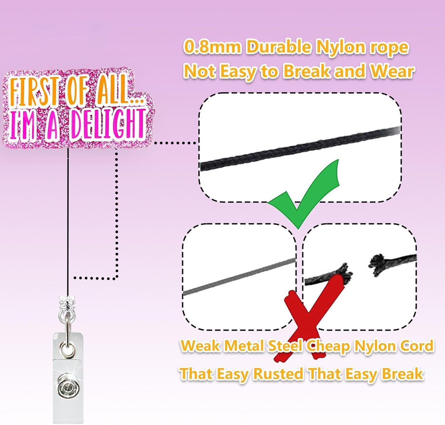 First of All I'M a Delight Badge Reel Retractable, Funny Badge Reel for Nurse Nursing Student RN CNA LPN Medical Worker & Teacher, Delight Badge Holder with Alligator Clip & 24&rdquo; Durable Nylon Cord - Baby Feet image number 4