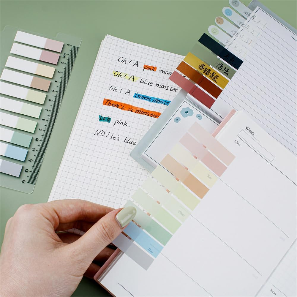 Newplenty Multi-Colored Sticky Notes Set, 1320 Pieces, Transparent, Waterproof, Self-Adhesive Strips, Long Adhesive Strips, Office, School, Bible Marker image number 3