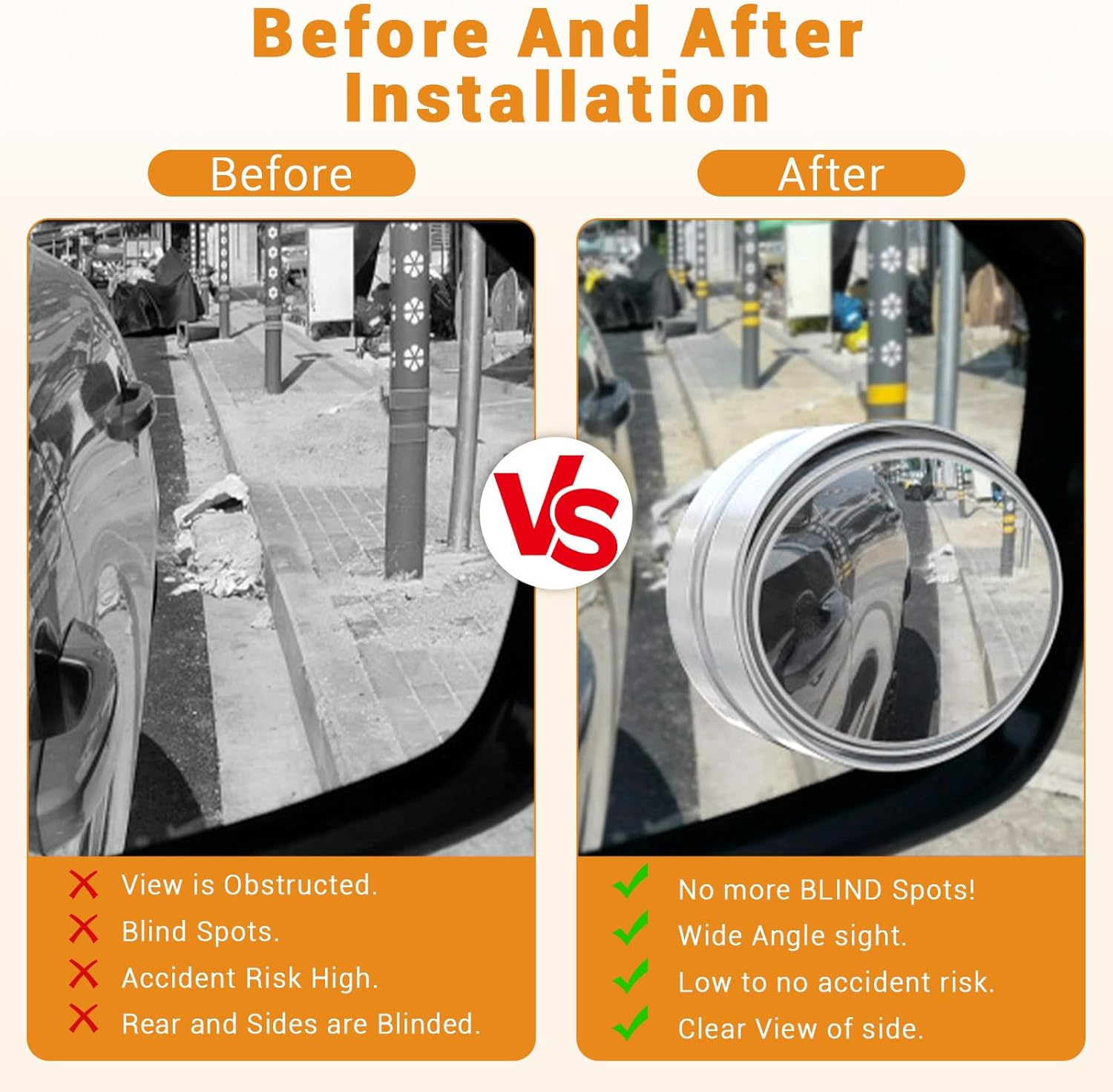 Huakaile 8 Pieces HD Glass Blind Spot Mirror, 2" round 360&deg; Adjustable Side Mirror Blindspot with Frame, Self-Adhesive Blindspot Mirror for Car Auto Truck Jeep (Black, White) image number 5